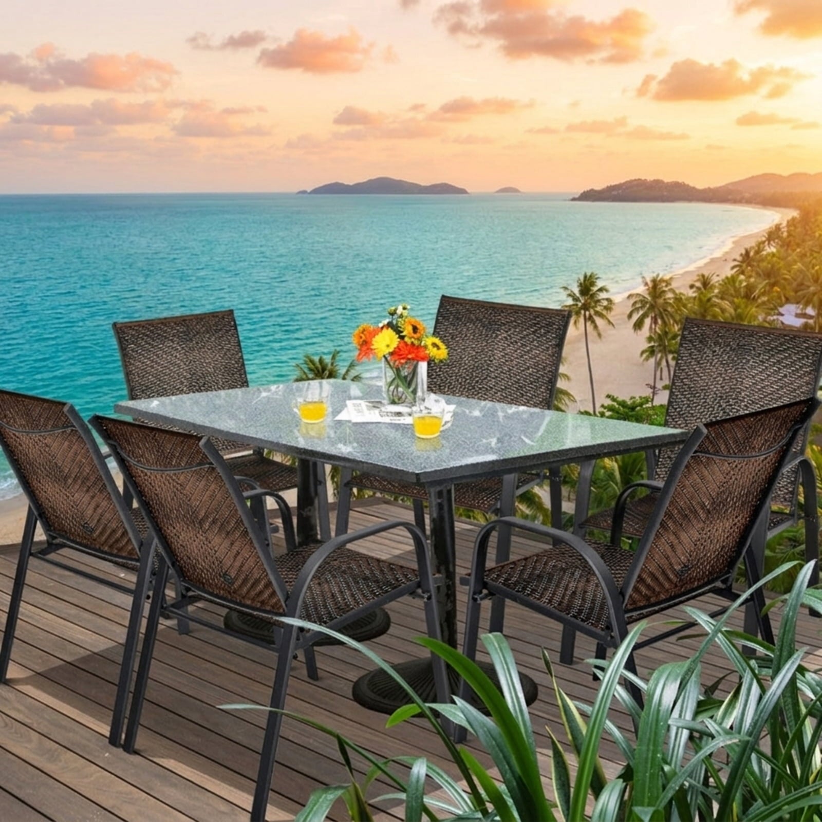 Biotree Set of 6 Outdoor PE Wicker Stackable Chairs with Sturdy Steel Frame Stackable Patio Chair for Garden BackyardBrown