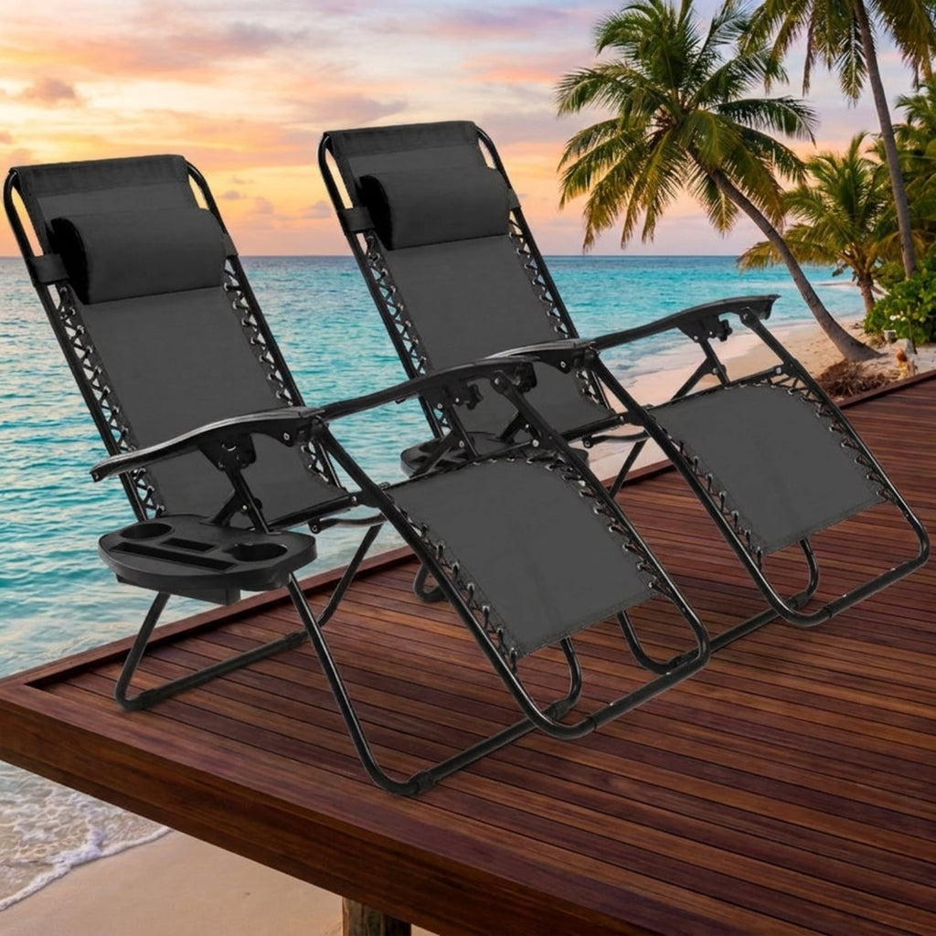 Biotree 2 Pieces Folding Recliner Zero Gravity Lounge Chair Stackable Patio Chair for Garden BackyardBlack