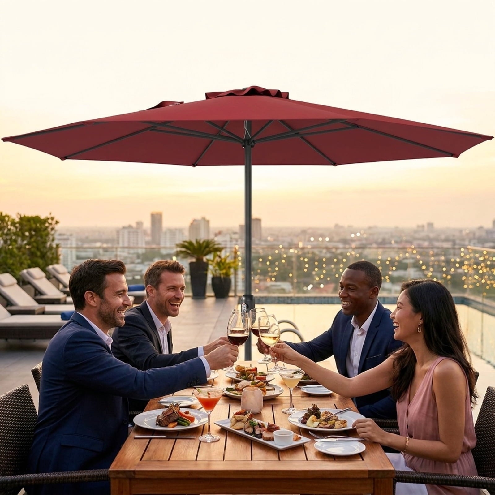 Biotree 12 ft Market Patio Umbrella with Crank and Tilt, 8 Sturdy Ribs, Vented Canopy - Red for Backyard