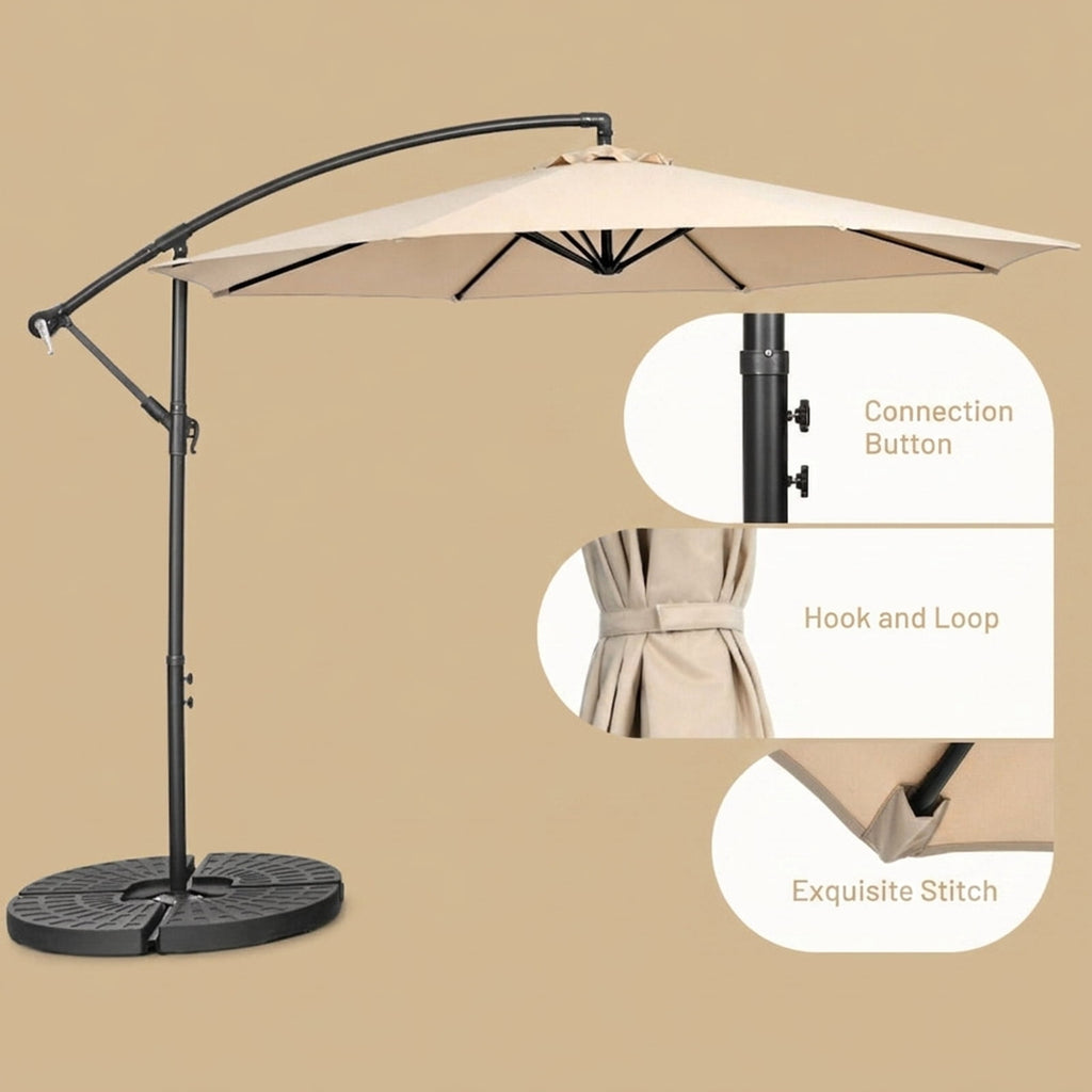 Biotree 10 ft Cantilever Offset Patio Umbrella 8-Rib Outdoor Shade - Beige - UV Protection with Cross Base