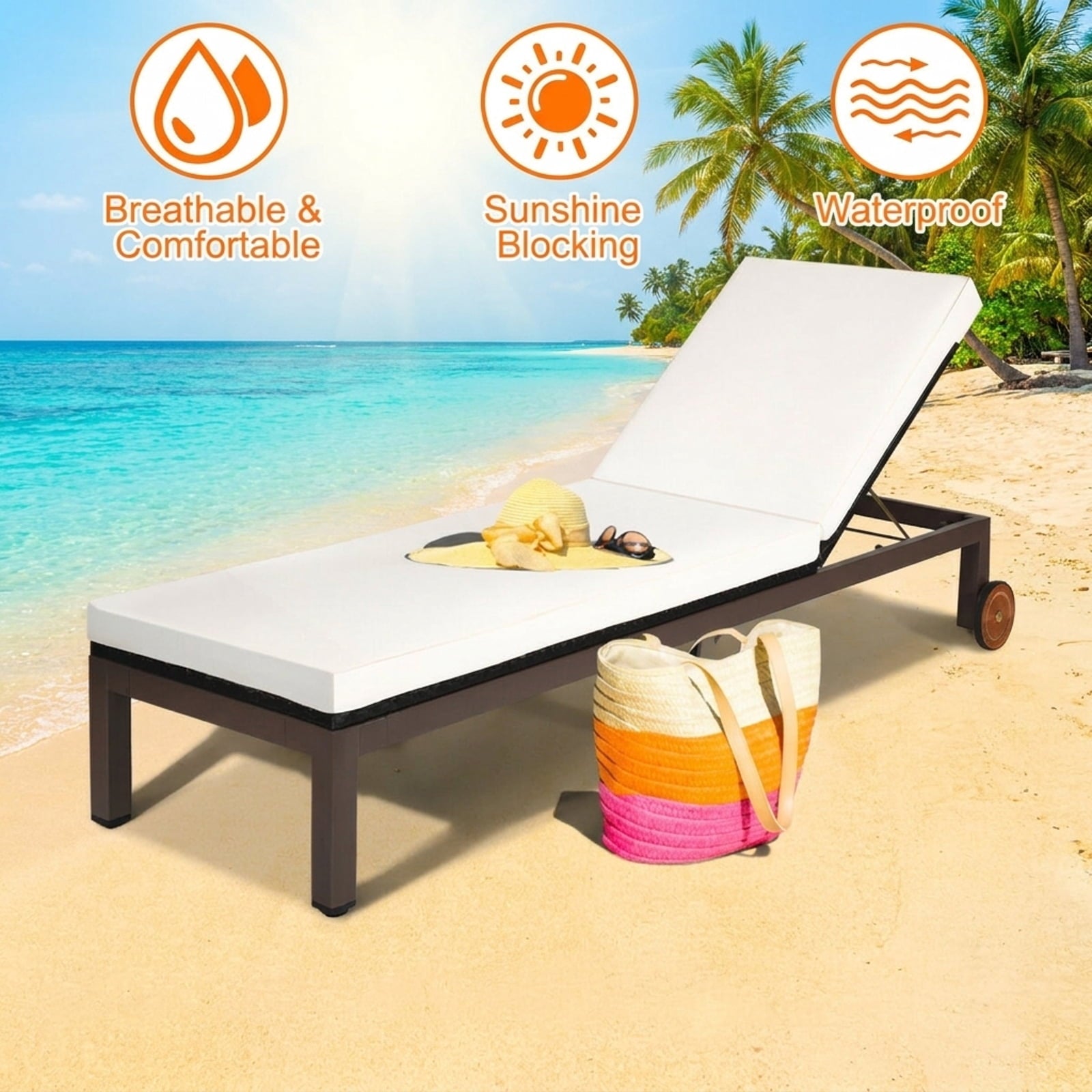 Biotree Back Adjustable Cushioned Patio Rattan Lounge Chair Stackable Patio Chair for Garden BackyardWhite