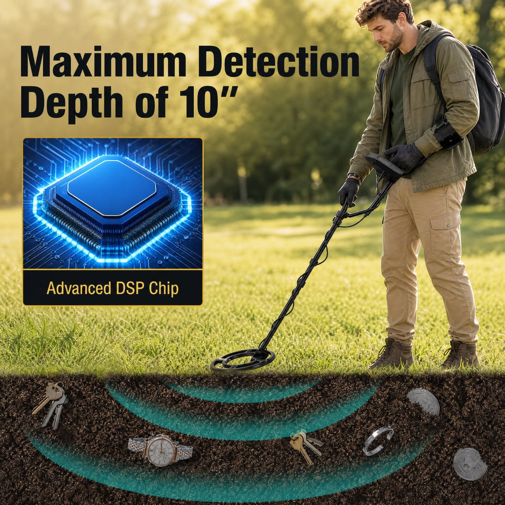 Biotree Metal Detector with Backlit LCD, 4 Detection Modes, 10-Inch Detection Depth, Waterproof 9.5-Inch Coil and Accessories, Black