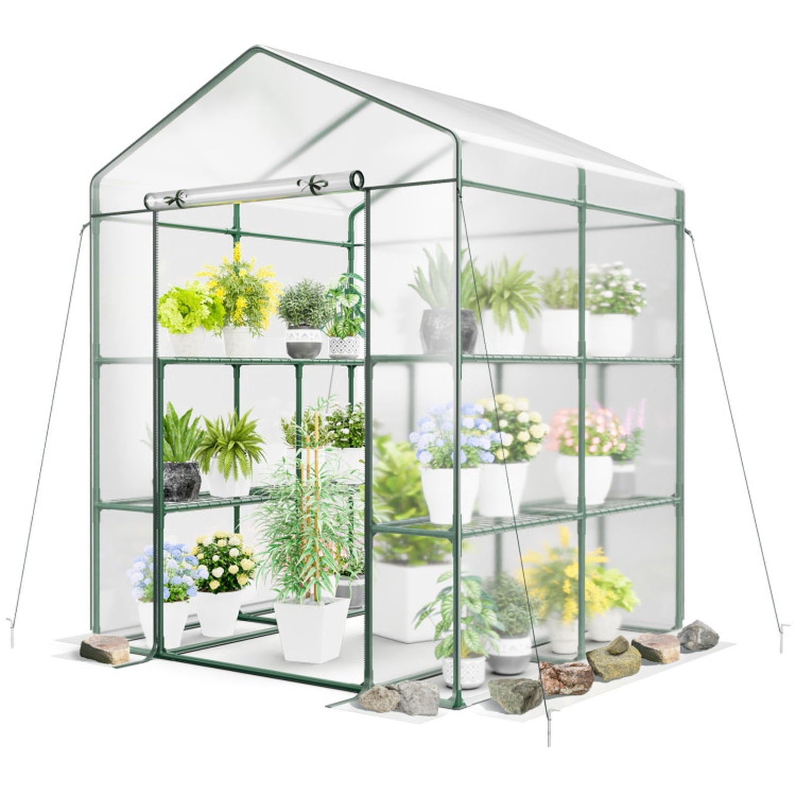 Biotree Walk-in Greenhouse with 3 Tiers 8 Shelves PVC Cover Roll for Outdoor Garden Backyard Patio Vegetables Flowers, Transparent