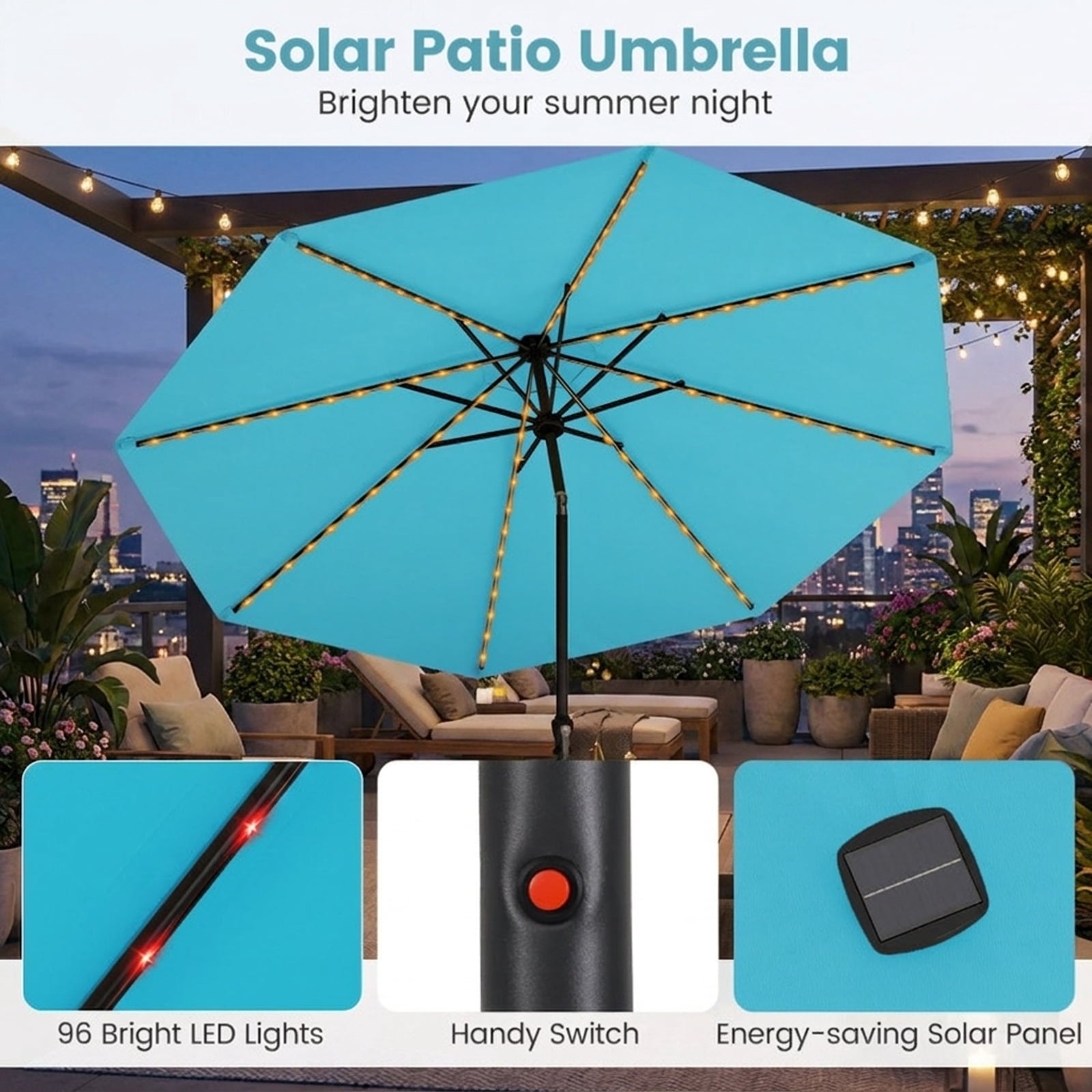 Biotree 10 ft Market Patio Umbrella with Crank and Tilt, 8 Sturdy Ribs, Vented Canopy - Multicolor for Backyard