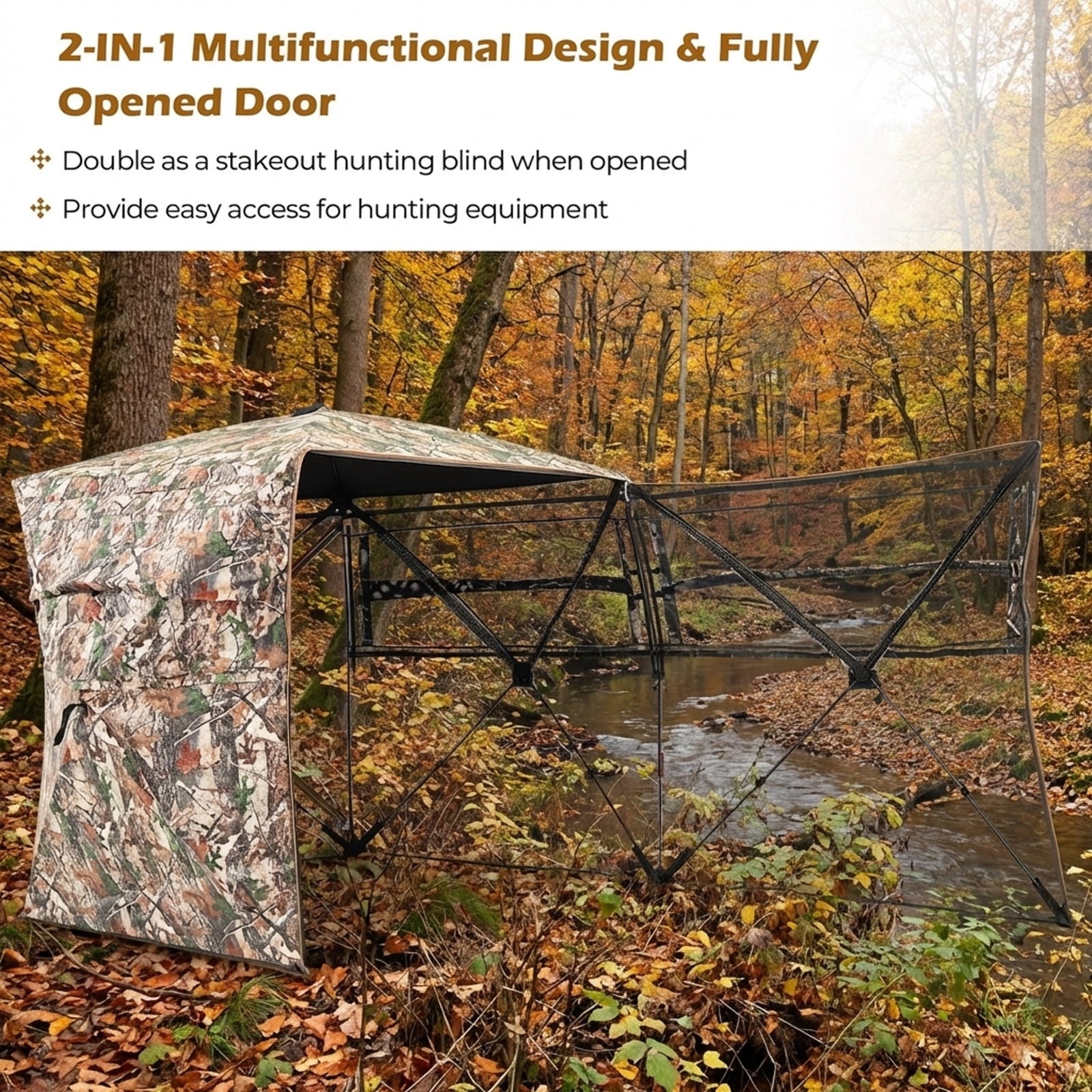 Biotree 360 Degree One Way See Through Hunting Blind Ground Blind with Portable Carrying Bag Pop Up Deer Turkey Blind, Camouflage