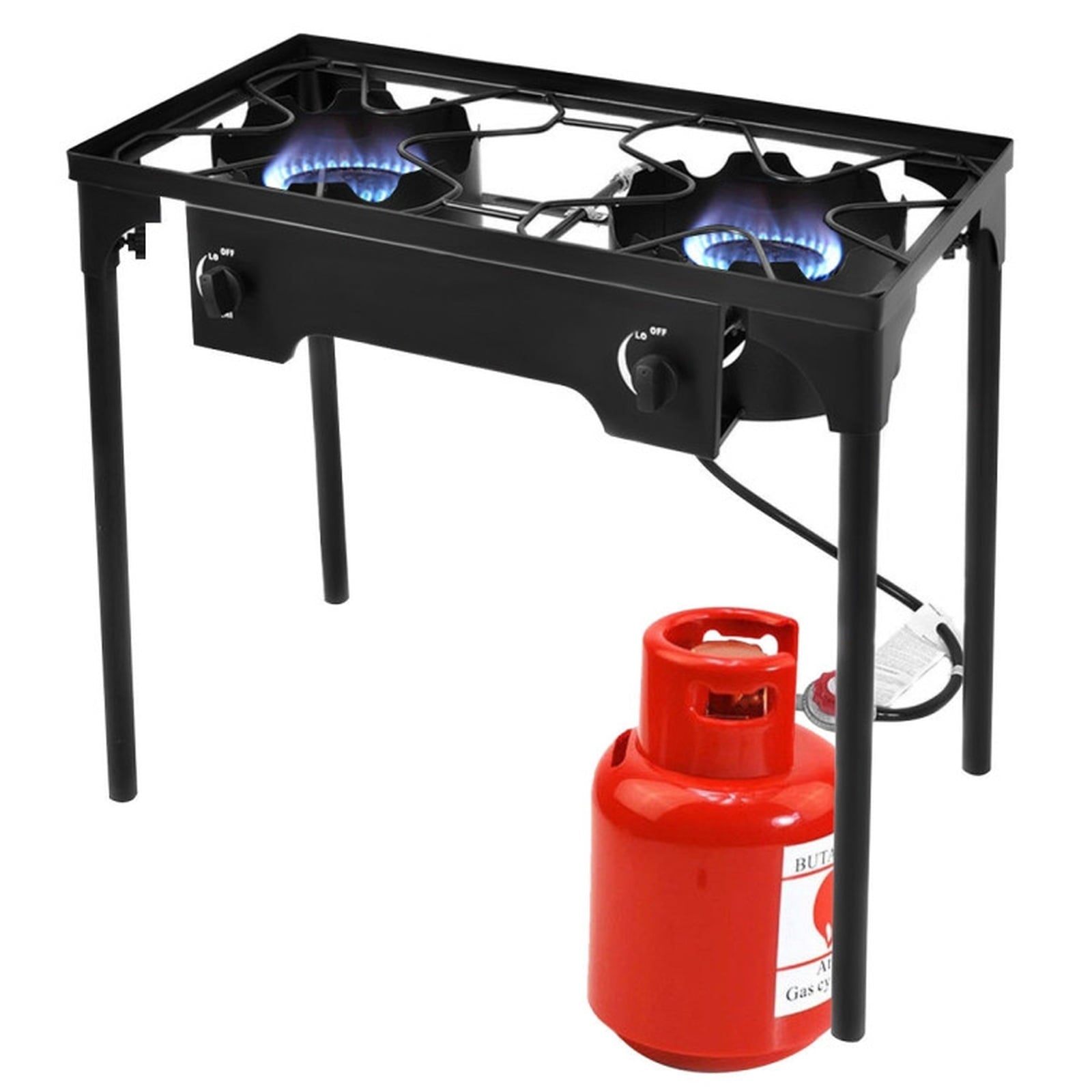 Biotree 150000 BTU Double Burner Outdoor Stove BBQ Grill for Outdoor Camping Backyard Patio Cooking, Black