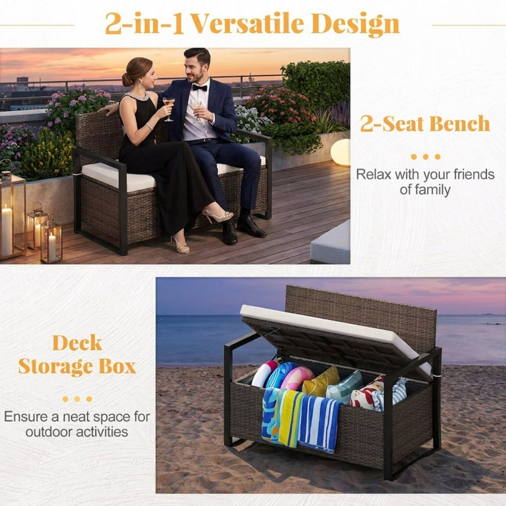 Biotree Patio Storage Bench Outdoor Waterproof for Patio Deck Garden Cushions, Brown