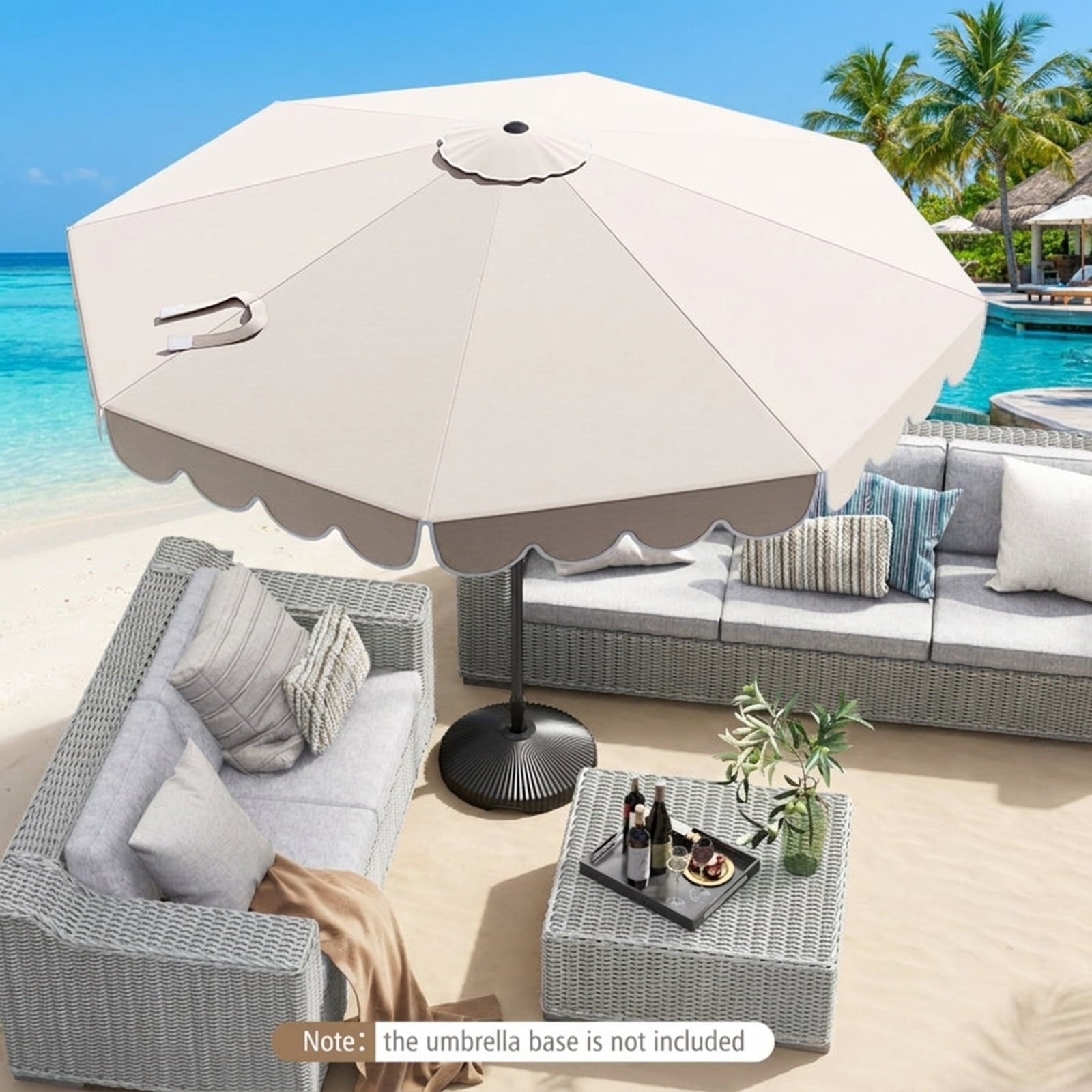 Biotree 10 ft Market Patio Umbrella with Crank and Tilt, 8 Sturdy Ribs, Vented Canopy - Beige for Backyard
