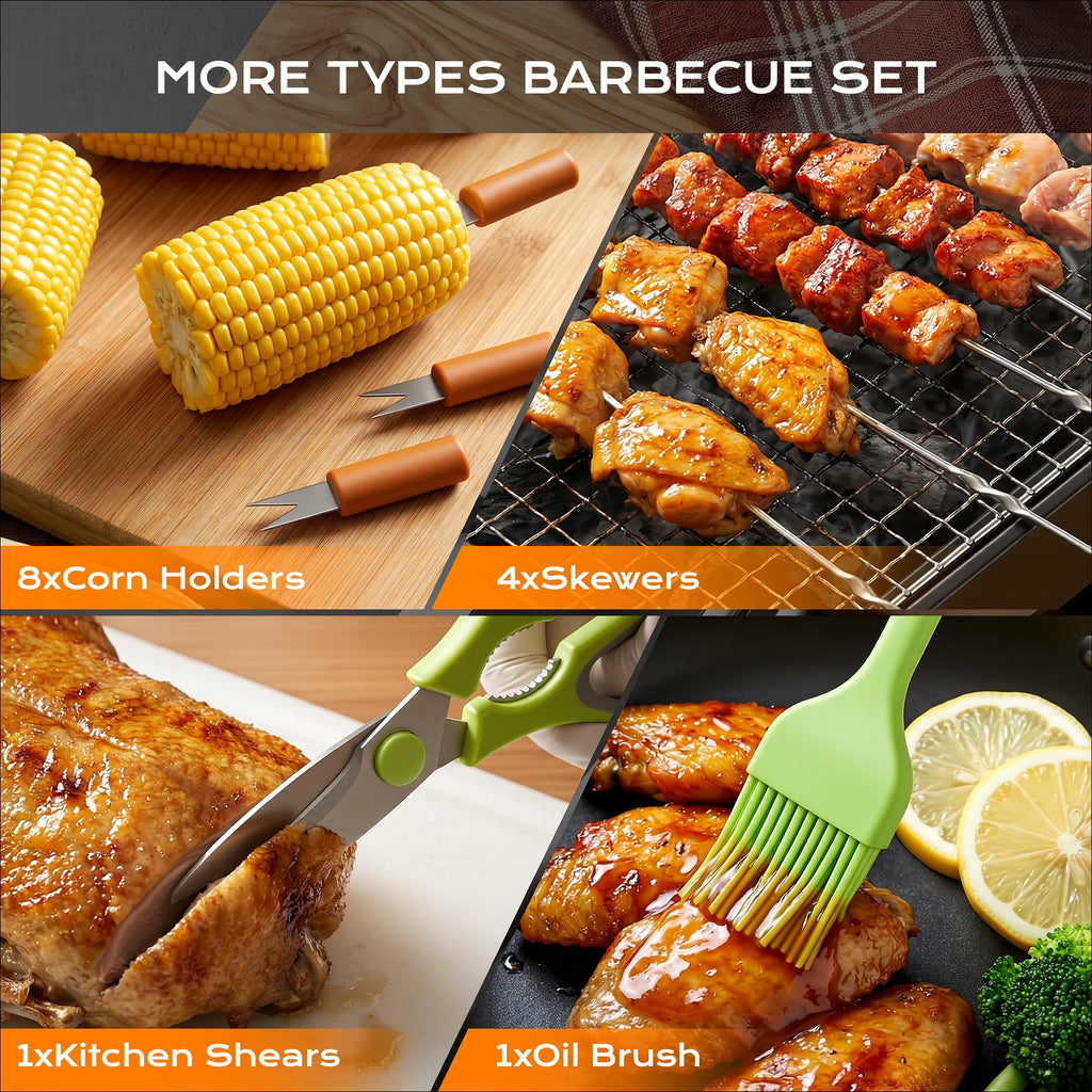 Biotree 34Pcs BBQ Grill Tool Set, Grill Accessories BBQ Tools with Storage Bag,BBQ Utensils Set for Camping, Outdoor, Backyard Party