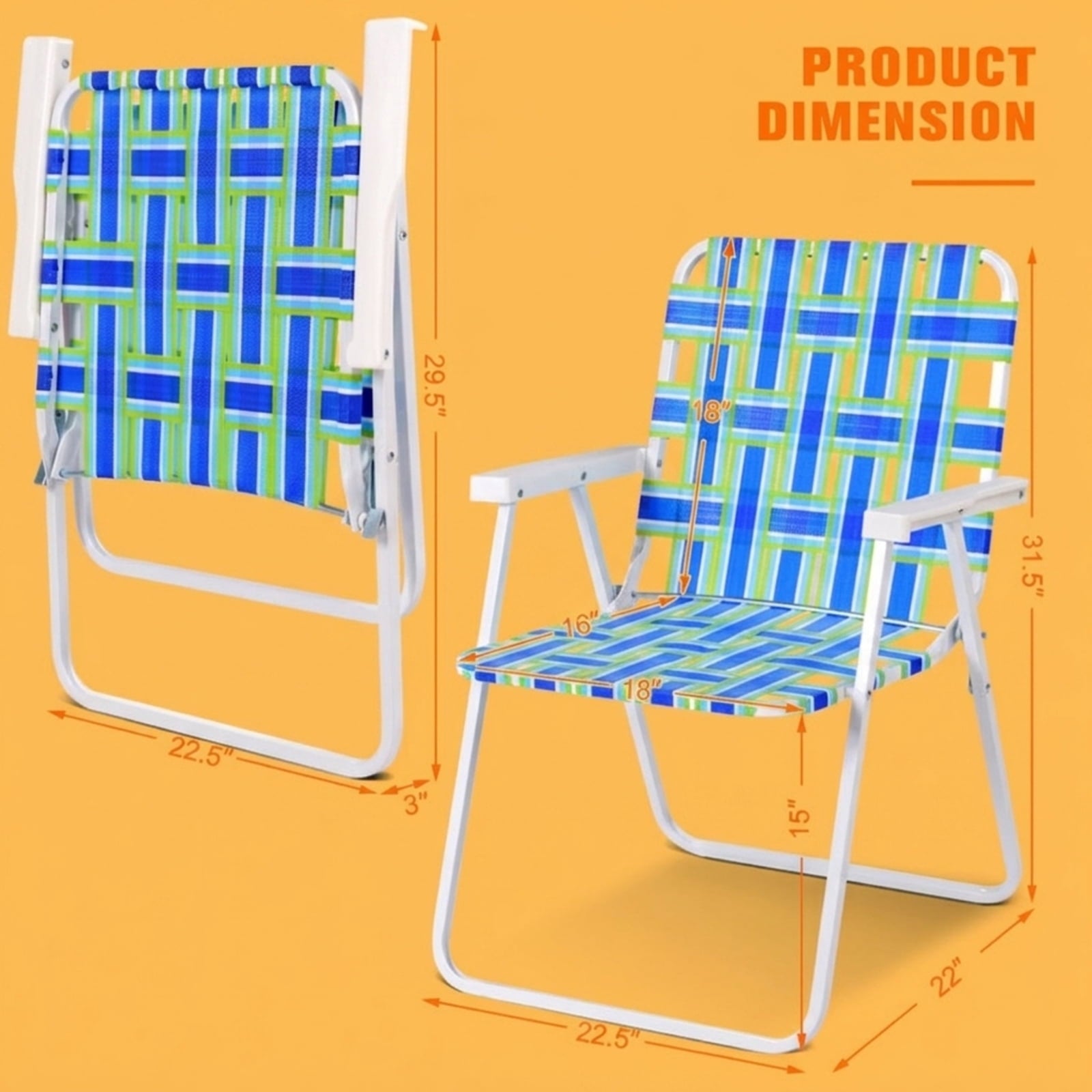 Biotree 6 Pcs Folding Beach Chair Camping Lawn Webbing Chair Stackable Patio Chair for Garden BackyardBlue