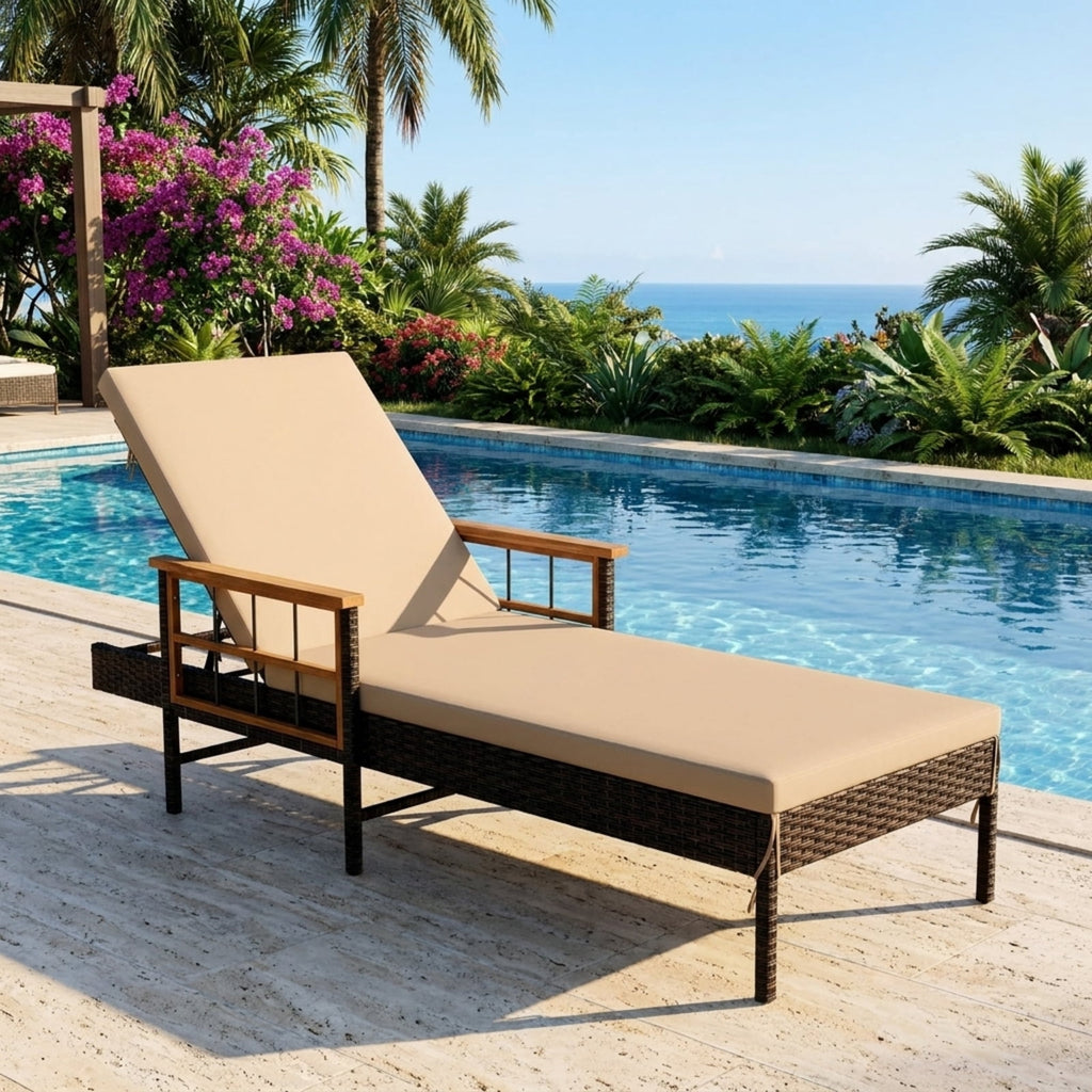 Biotree Outdoor Reclining Lounger Chair with 4-Level Adjustable Backrest Stackable Patio Chair for Garden BackyardBeige