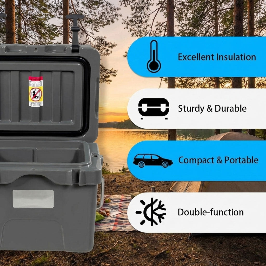 Biotree 16 Quart 24 Can Capacity Portable Insulated Ice Cooler with 2 Cup Holders, Gray