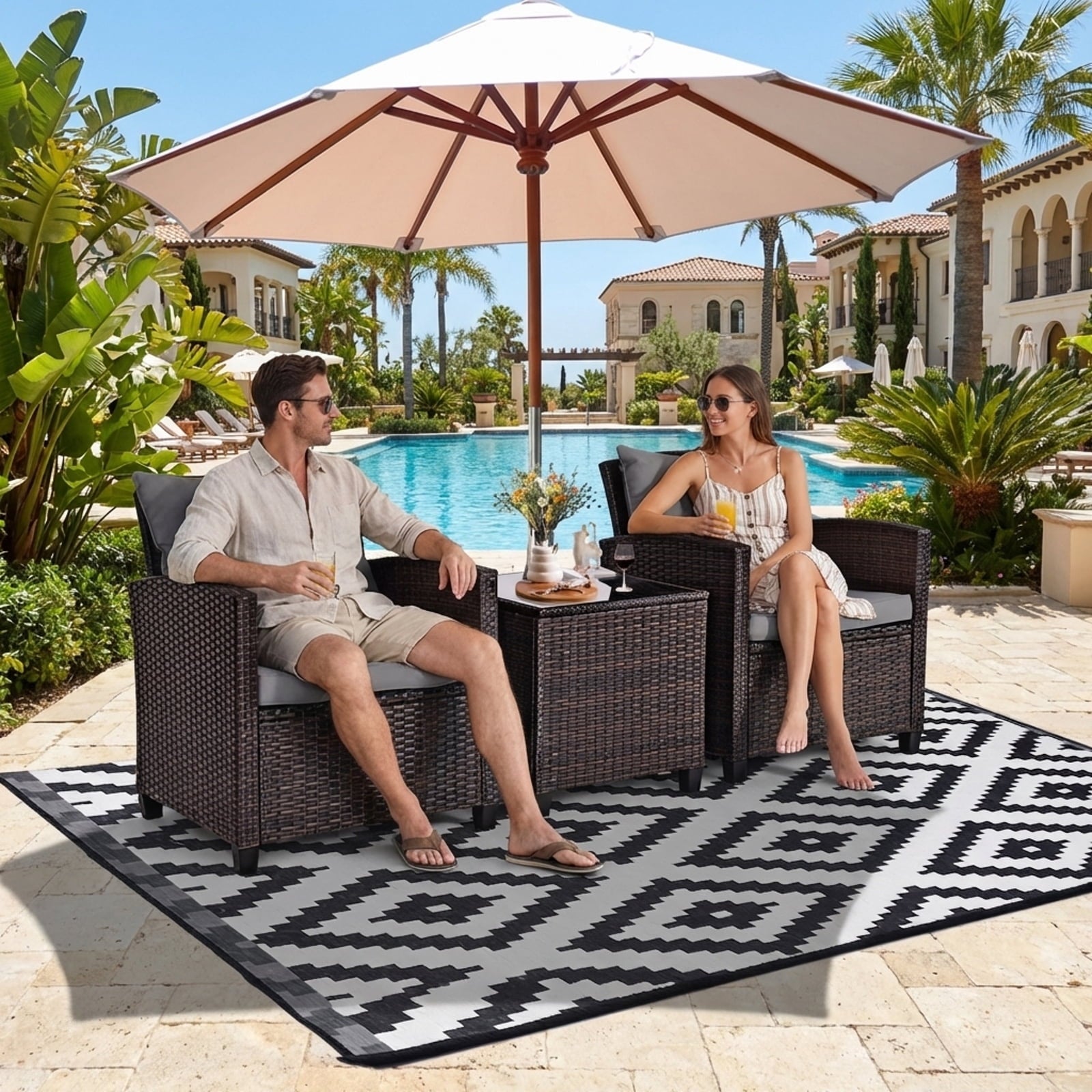 Biotree 3-Piece Patio Rattan Set with Washable Cushions-Gray