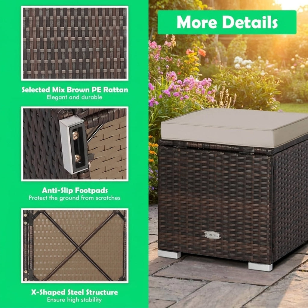 Biotree 2 Pieces Patio Ottoman with Removable Cushions Stackable Patio Chair for Garden BackyardBrown