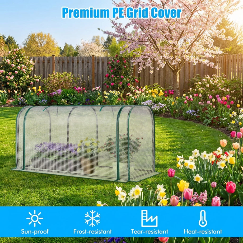 Biotree Mini Tunnel Greenhouse with Roll-up Zipper Door for Outdoor Garden Backyard Patio Vegetables Flowers, White
