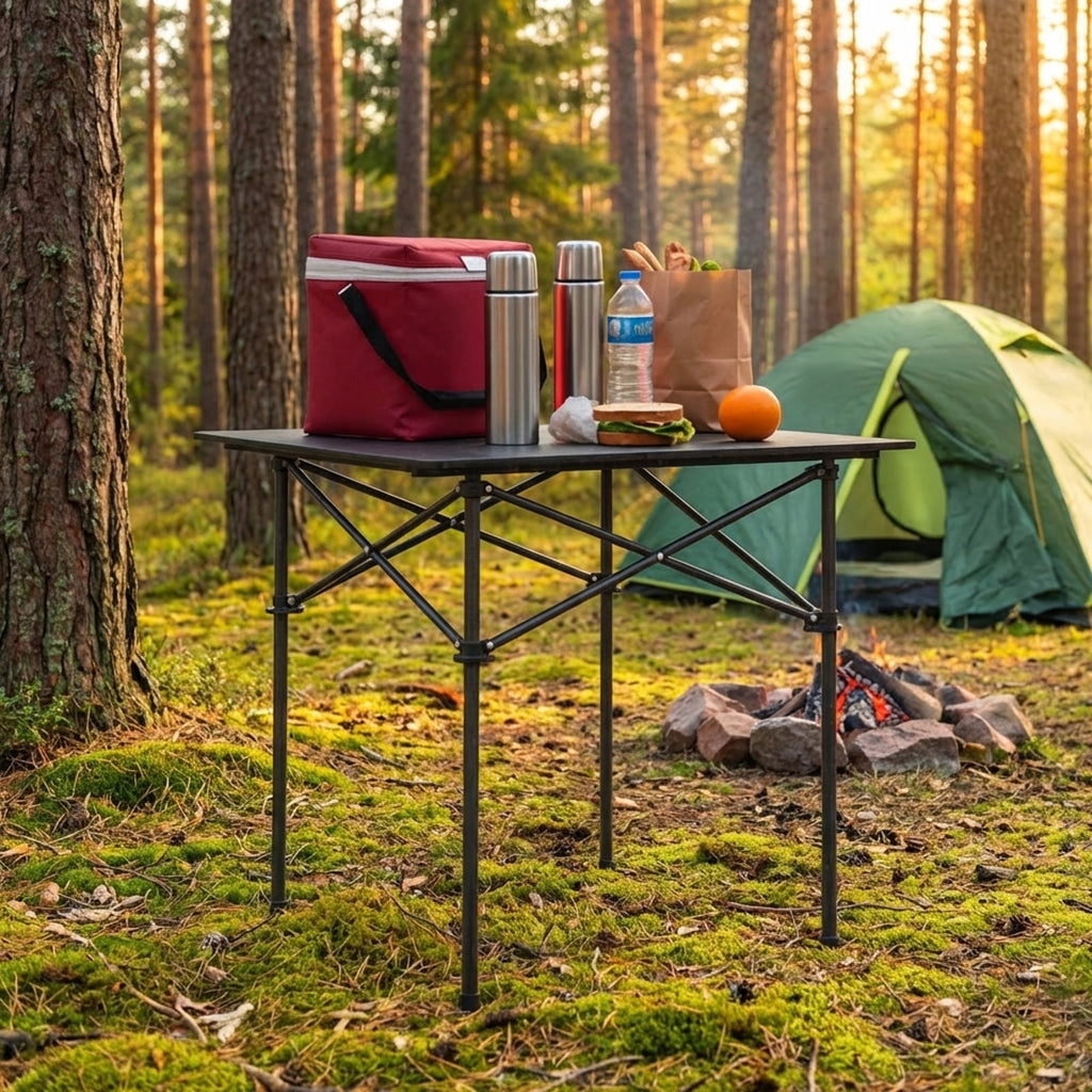 Biotree Folding Roll-Up Camping Table with Metal Legs Portable Lightweight Outdoor Table for Camping Picnic Beach, Black