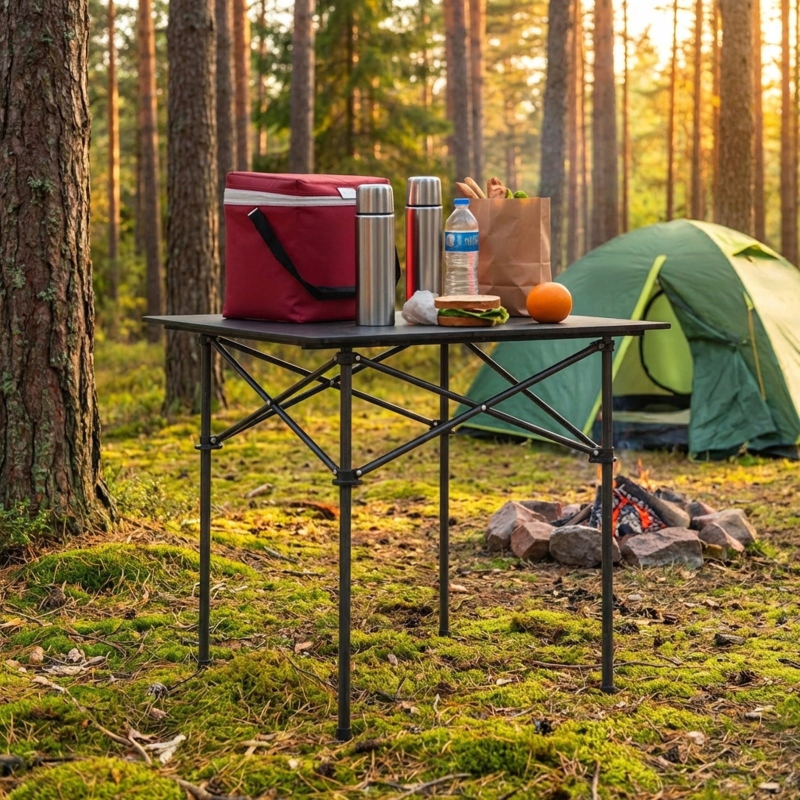 Biotree Folding Roll-Up Camping Table with Metal Legs Portable Lightweight Outdoor Table for Camping Picnic Beach, Black