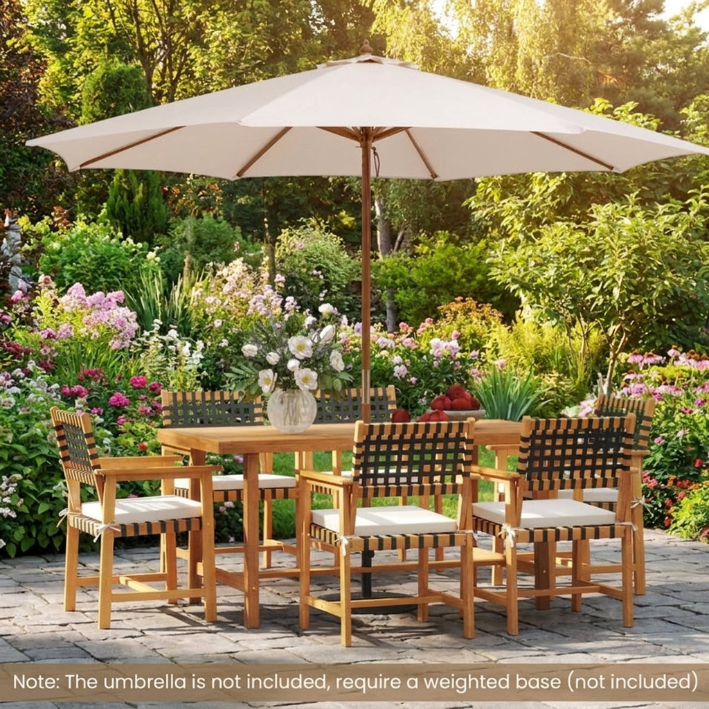 Biotree 63-Inch Outdoor Wooden Dining Table with Umbrella Hole and Stable Base, Natural