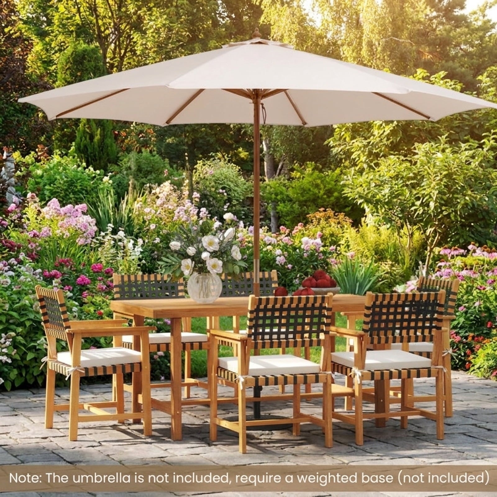 Biotree 63-Inch Outdoor Wooden Dining Table with Umbrella Hole and Stable Base, Natural