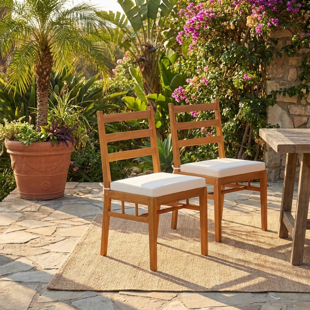 Biotree Solid Acacia Wood Patio Chair Set of 2 Armless Chair Stackable Patio Chair for Garden BackyardWhite