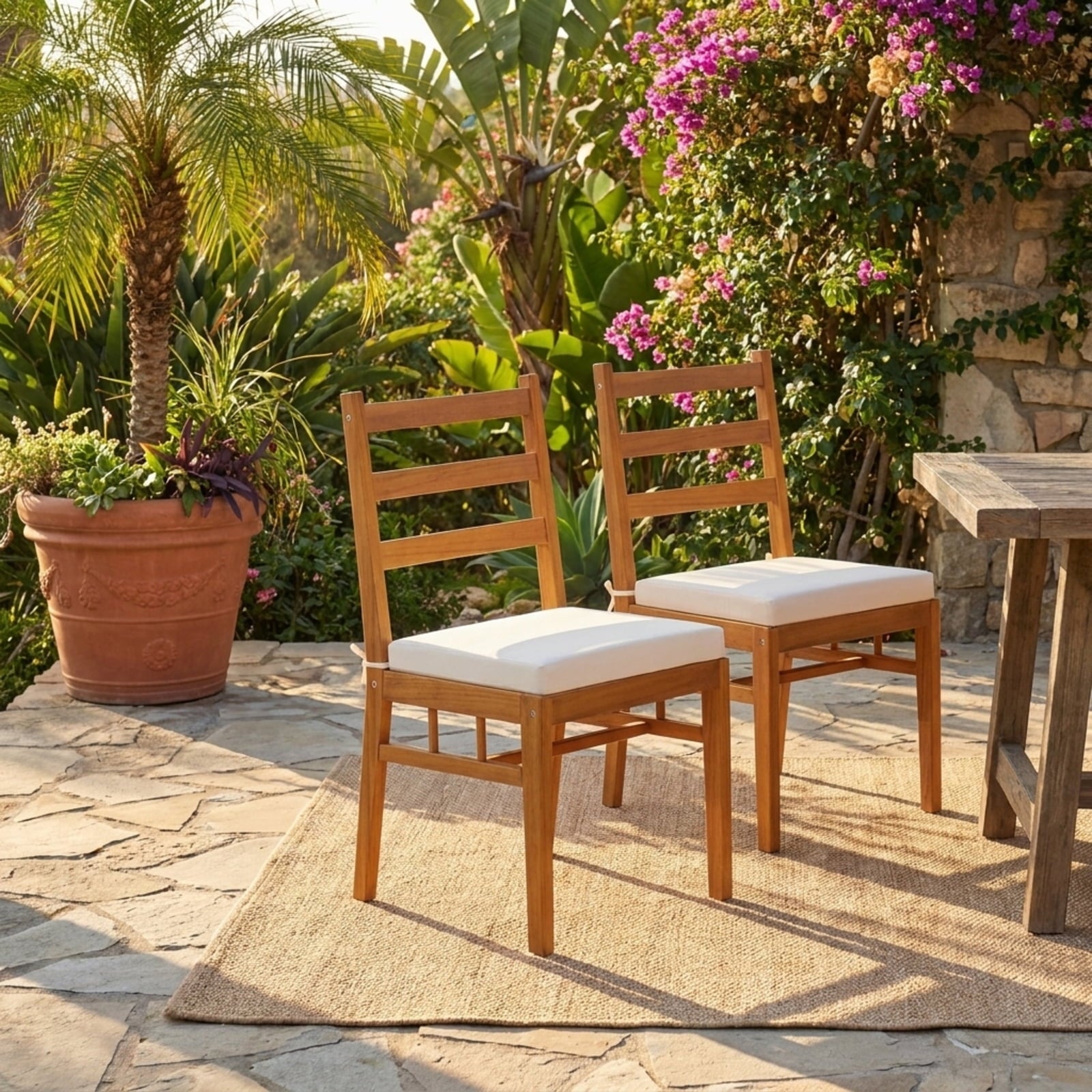 Biotree Solid Acacia Wood Patio Chair Set of 2 Armless Chair Stackable Patio Chair for Garden BackyardWhite