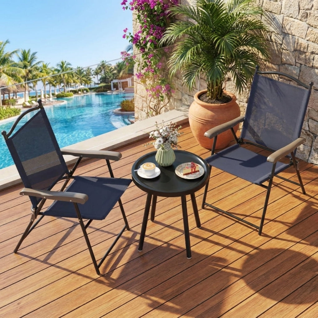 Biotree Set of 2 Patio Folding Sling Back Camping Deck Chairs Stackable Patio Chair for Garden BackyardNavy