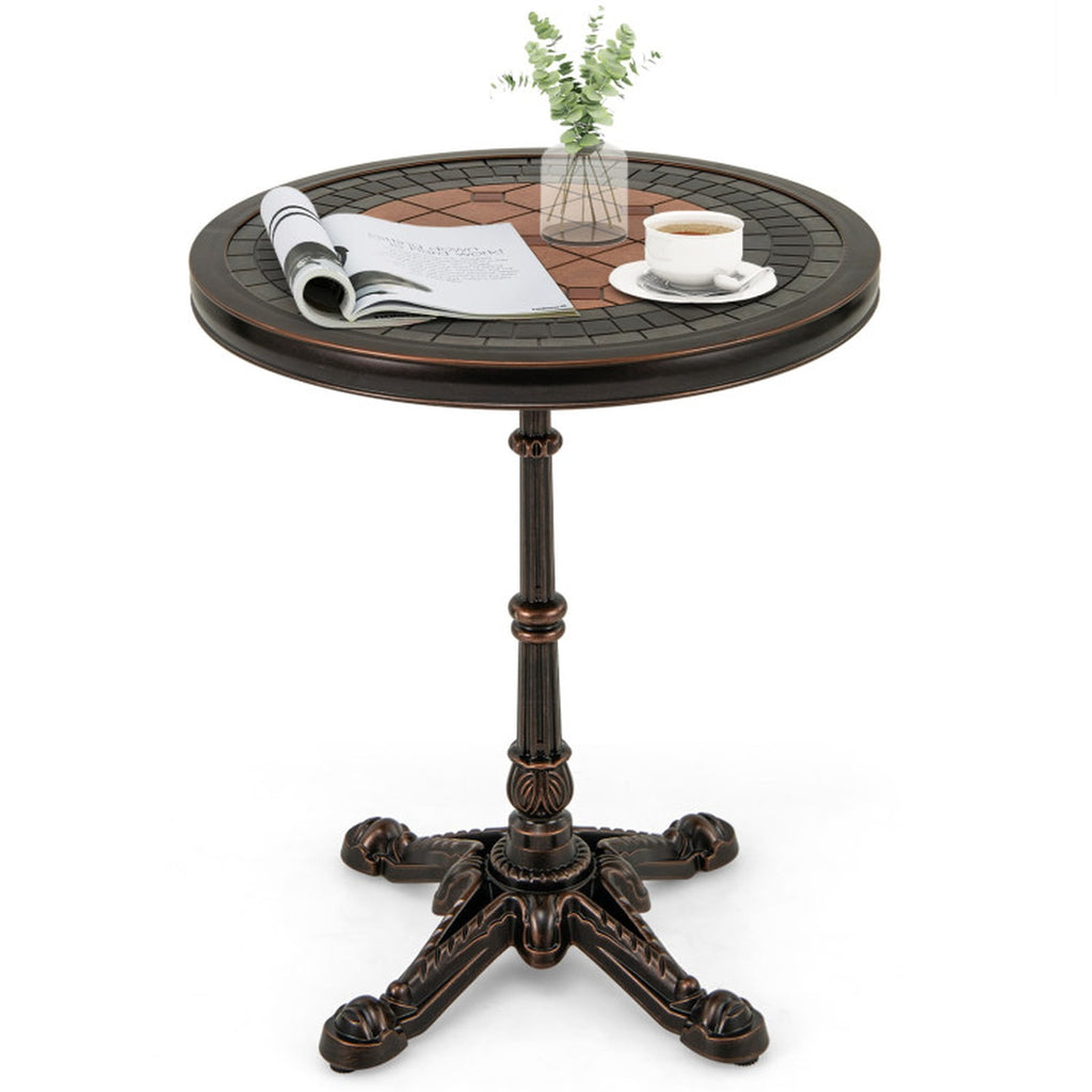 Biotree 24" Round Patio Dining Table Weather-resistant Cast Aluminum Table, Walnut