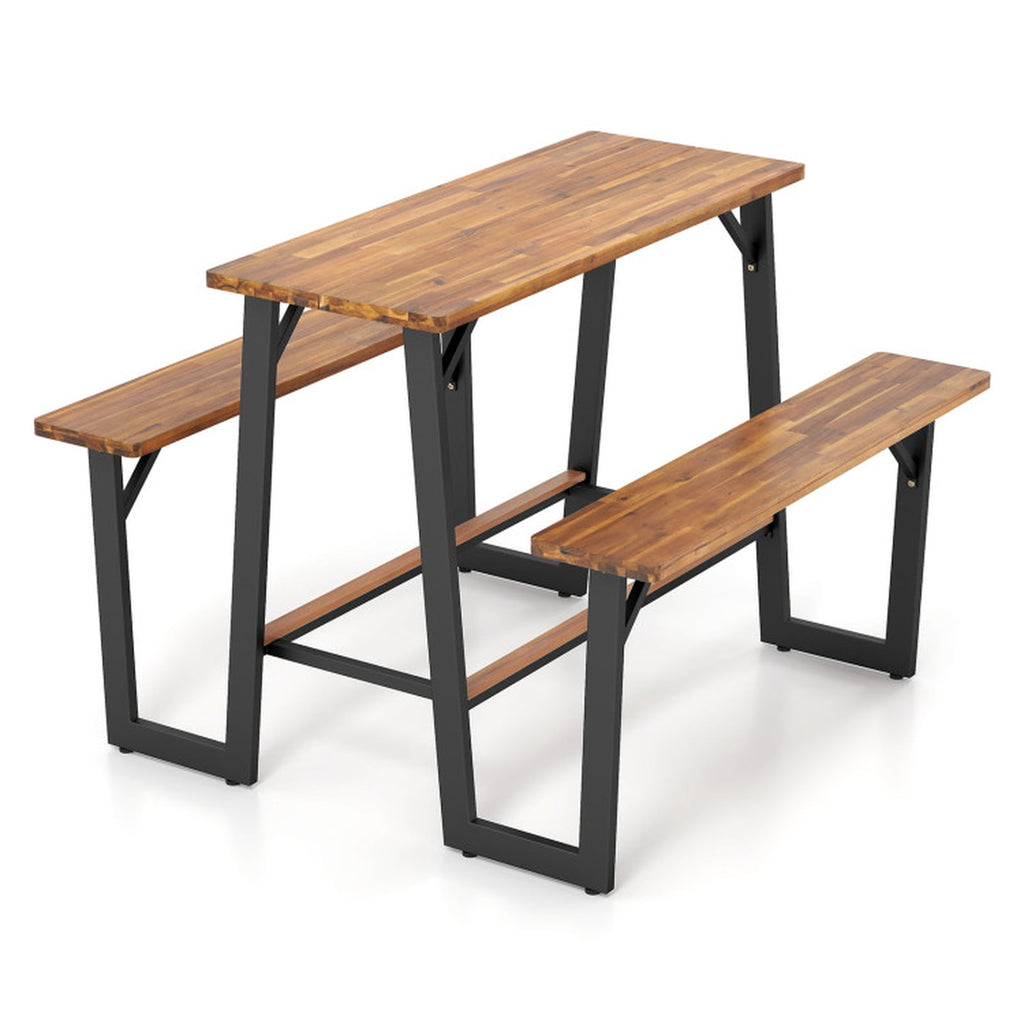 Biotree Patio Picnic Table Bench Set with Acacia Wood Tabletop and Benchtop, Black