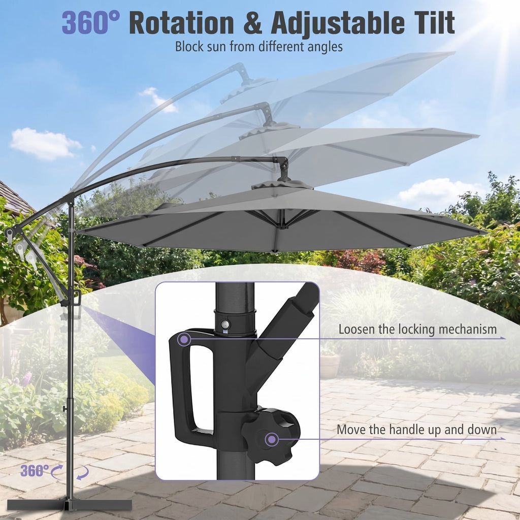 Biotree 10 ft Cantilever Patio Umbrella Offset Hanging with Cross Base, 8 Ribs - Multicolor for Backyard