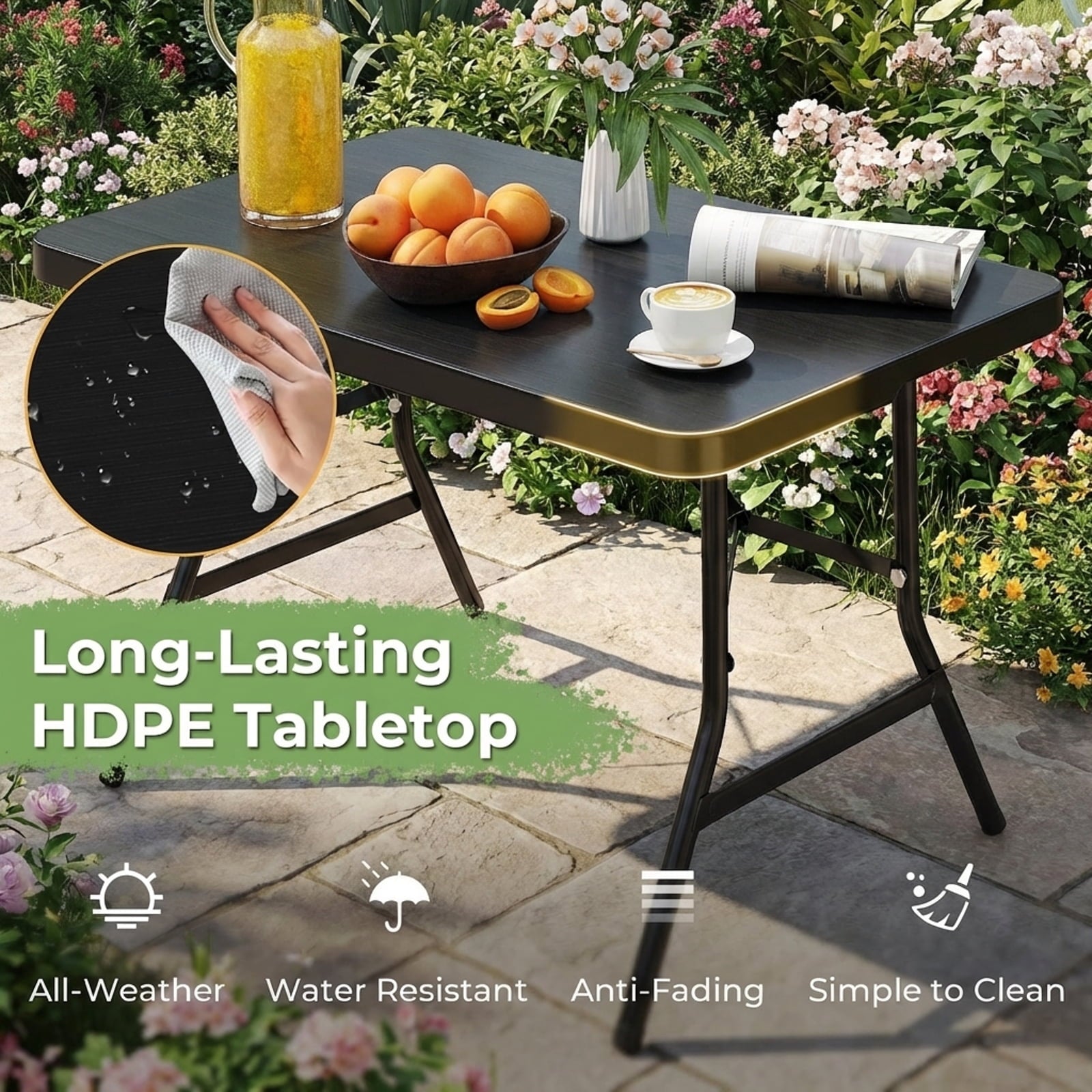 Biotree Portable Folding Camping Table with Carrying Handle, Black