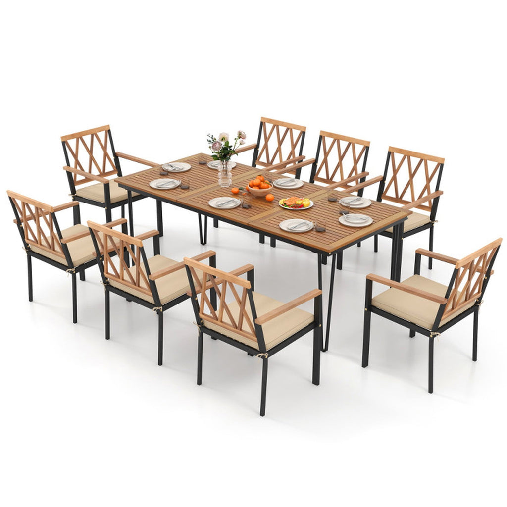 Biotree 9-Piece Patio Dining Set Acacia Table and Armchairs