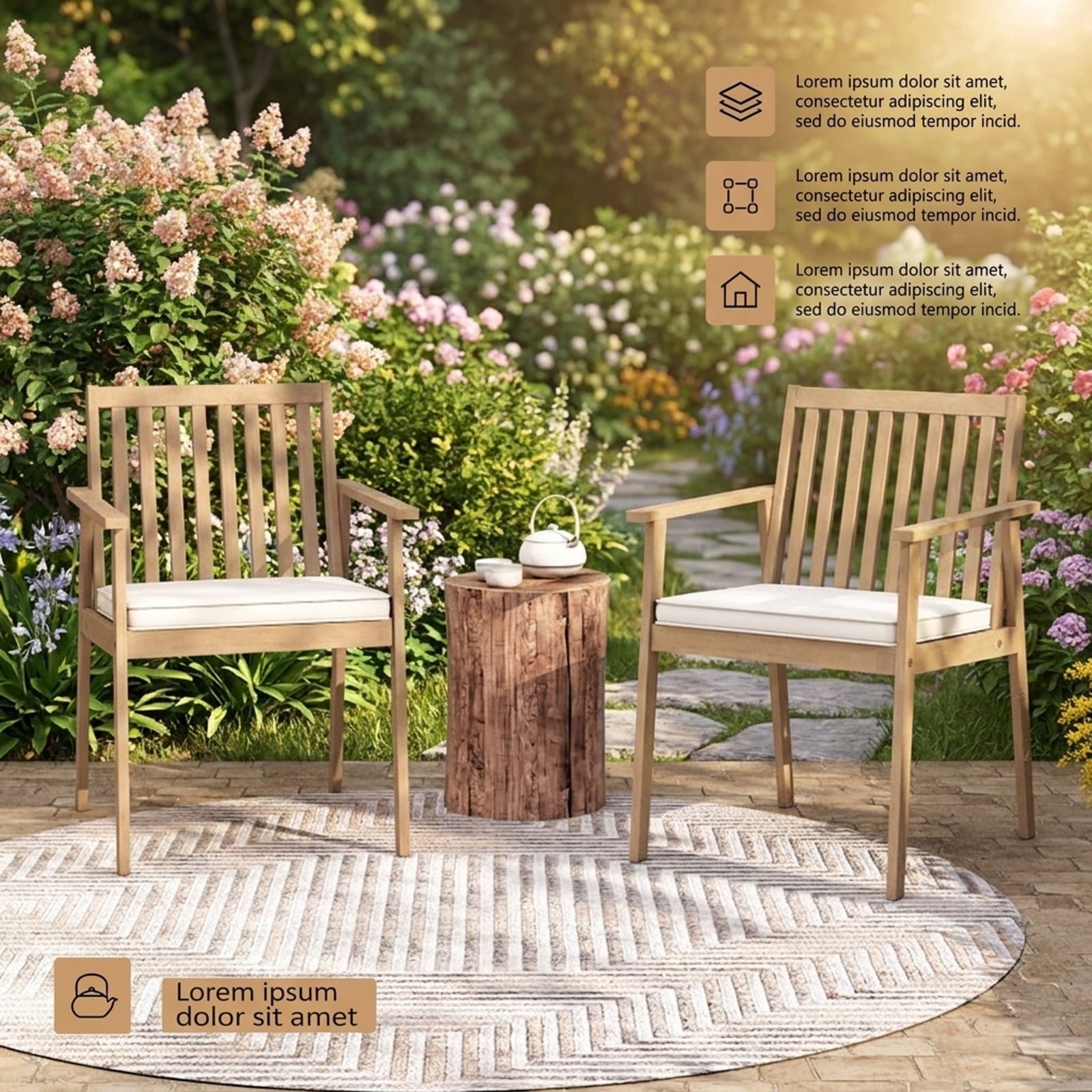 Biotree 2 Pieces Patio Dining Chairs Outdoor Acacia Wood Chairs with Removable Padded Cushion Stackable Patio Chair for Garden BackyardOak
