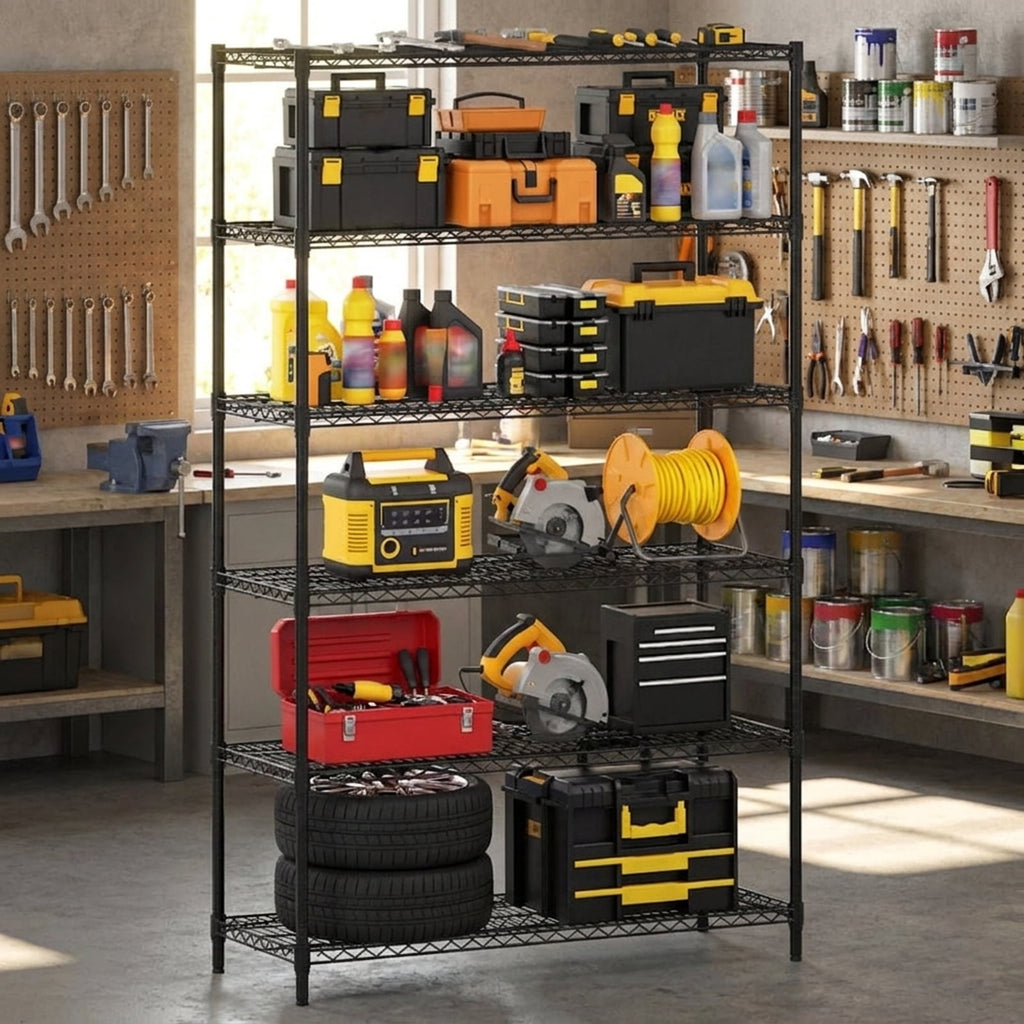 Biotree 6-Tier Metal Storage Shelving Unit 4800 lbs V-Shaped Wire Rack Garage - Black