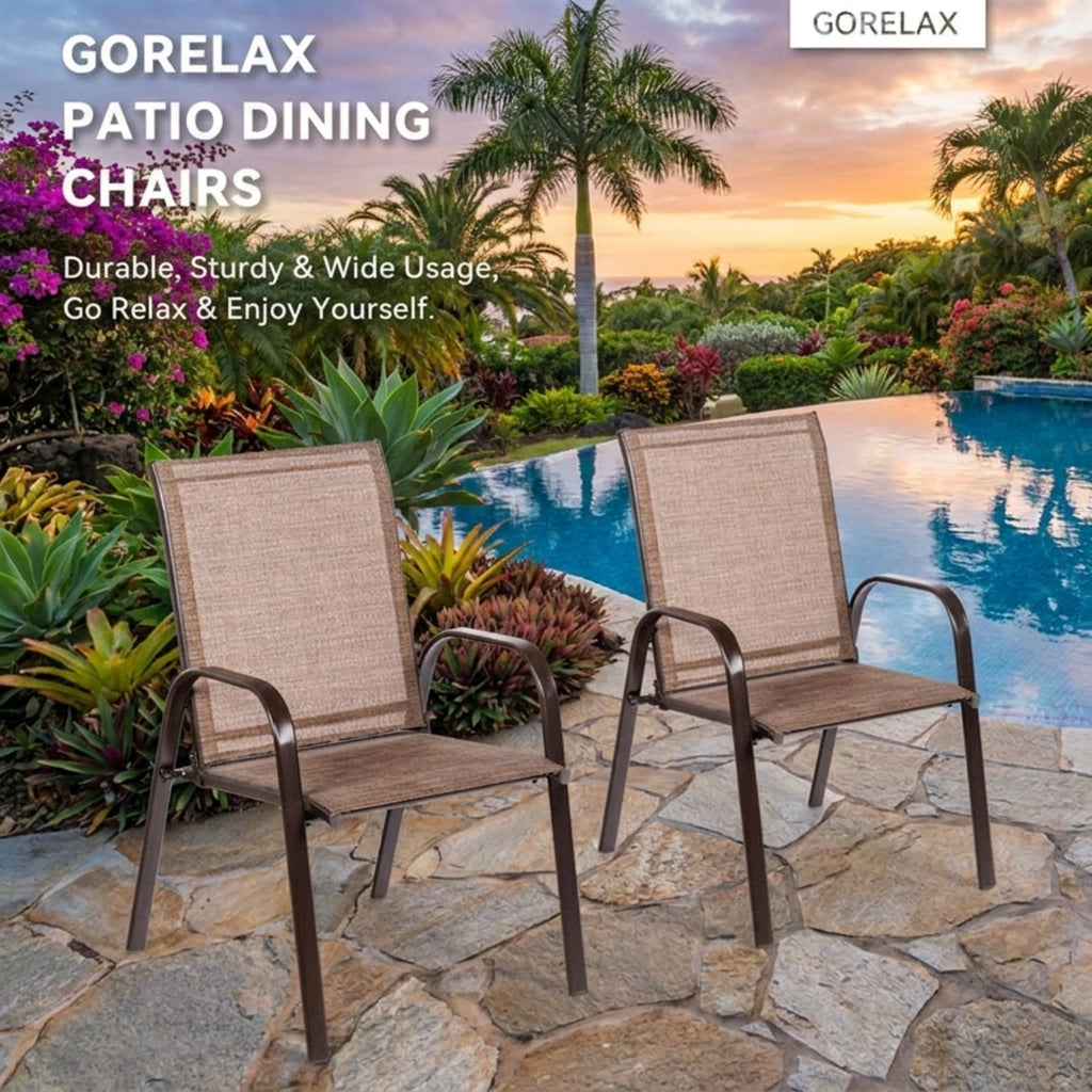Biotree 2 Pcs Patio Chairs Outdoor Dining Chair with Armrest Stackable Patio Chair for Garden BackyardBrown