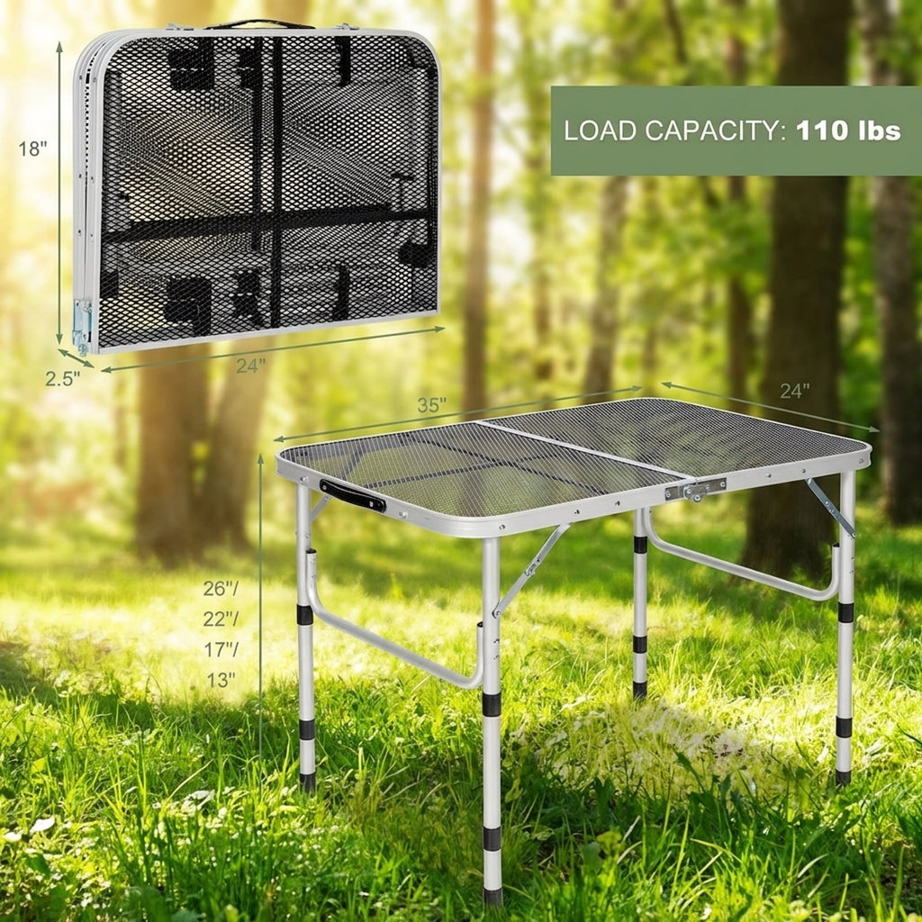 Biotree Aluminum Grill Table with Iron Mesh Top Portable Folding Outdoor Camp Kitchen Table for BBQ Cooking, Silver