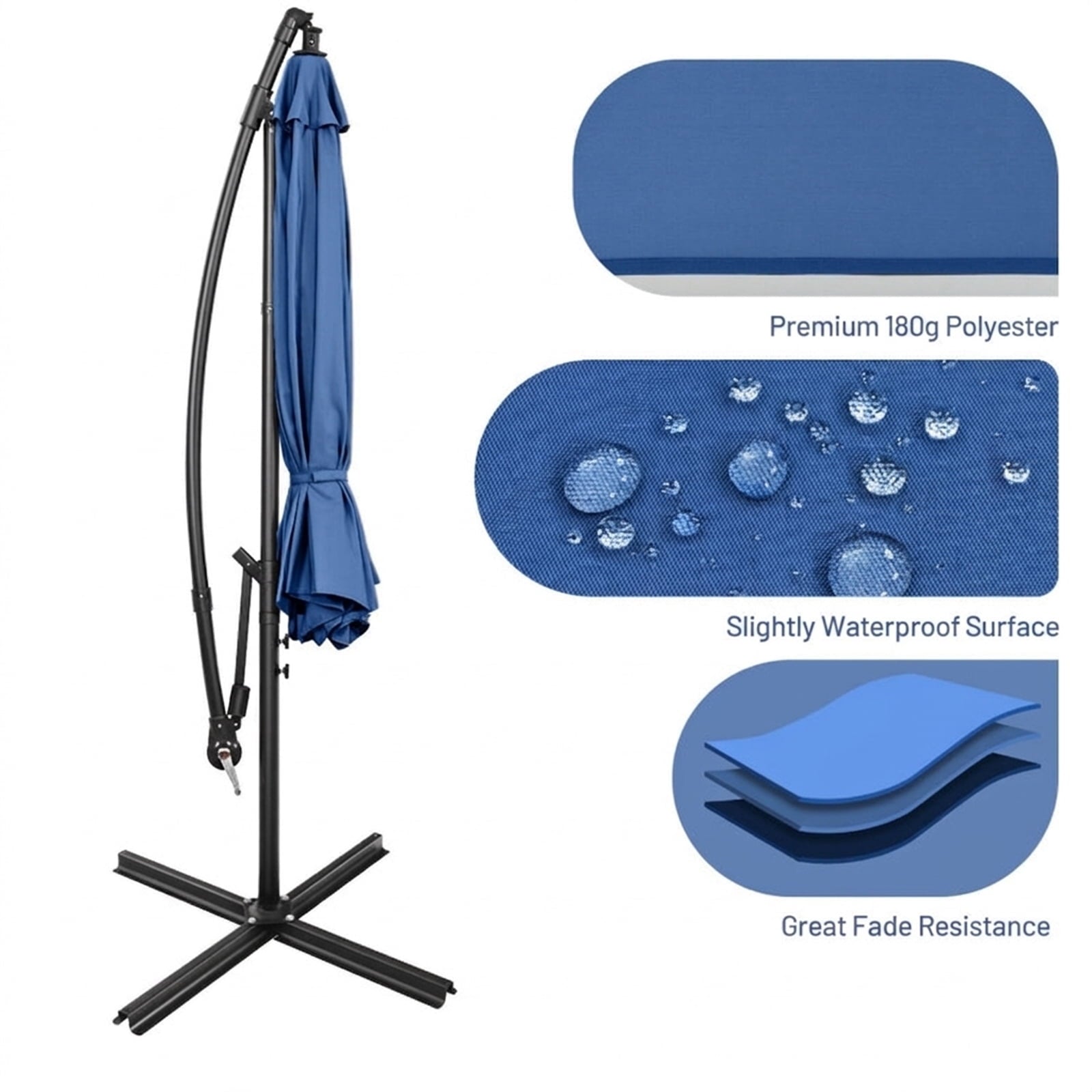 Biotree 10 ft Cantilever Offset Patio Umbrella 8-Rib Outdoor Shade - Blue - UV Protection with Cross Base