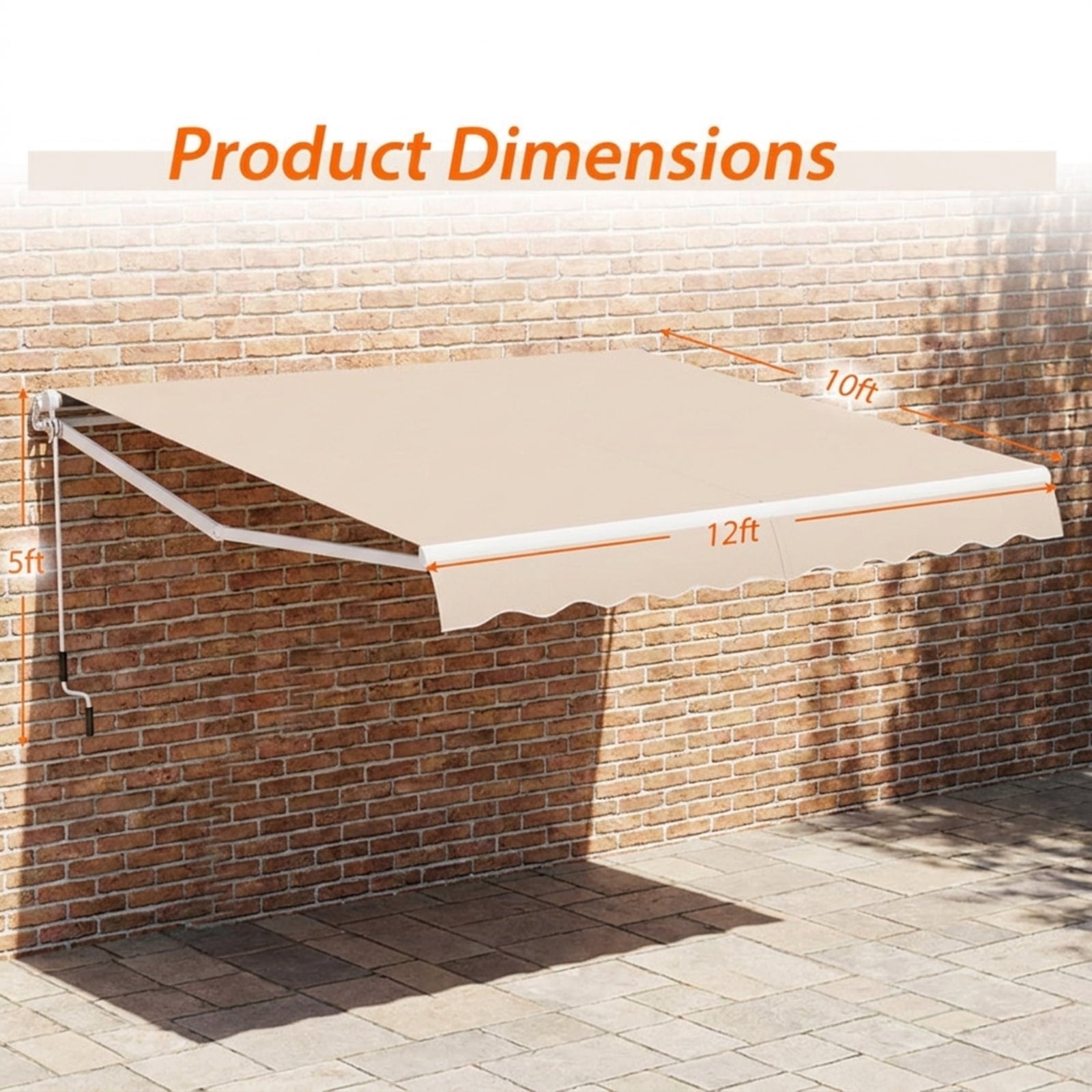 Biotree 12 x 10 Feet Patio Retractable Awning Aluminum Sunshade Shelter for Patio Deck Door Window Sun Rain Protection, Beige