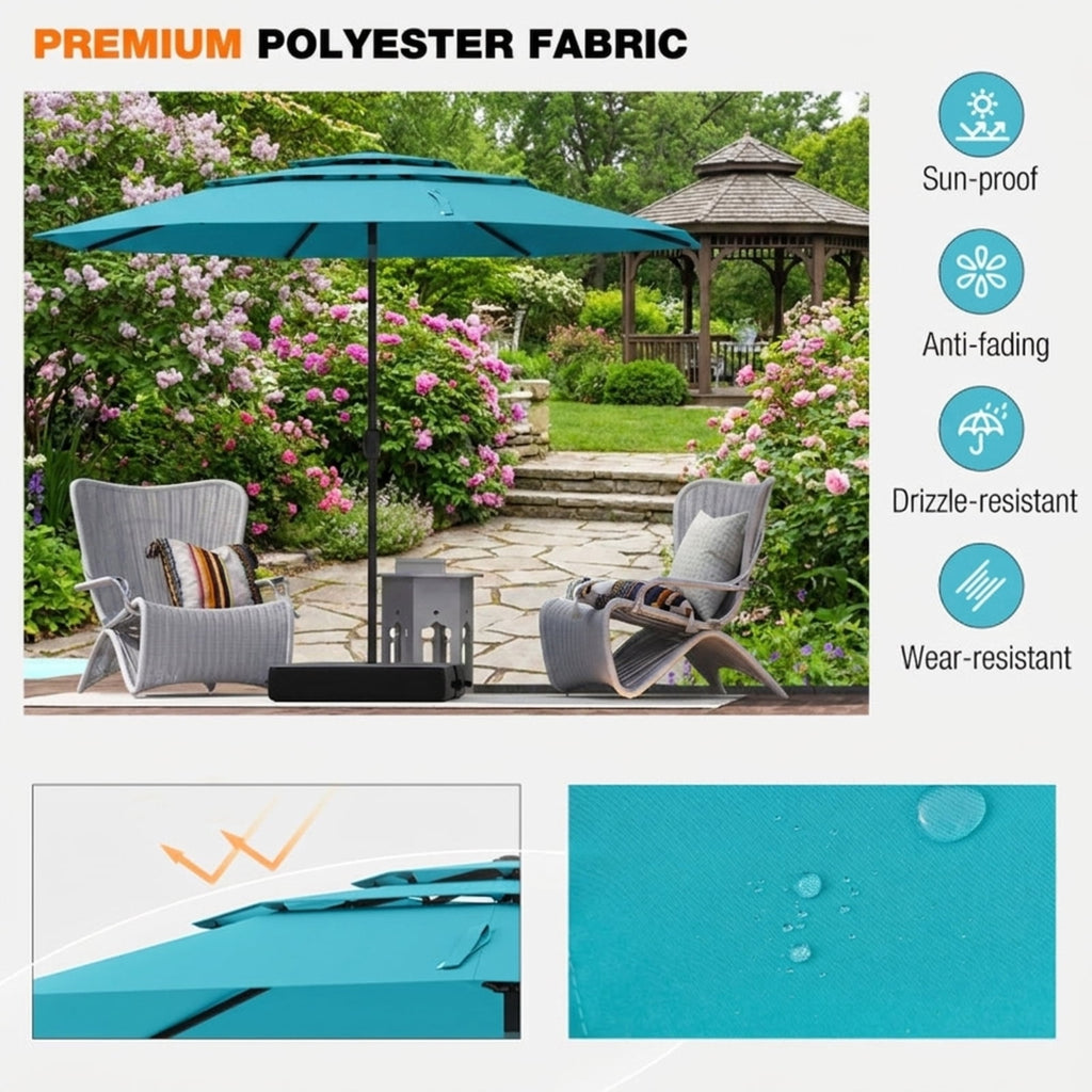 Biotree 10 FT Patio Umbrella, 3-tier Vented Patio Umbrella with Push Button Tilt for Patio Garden Backyard Pool, Green