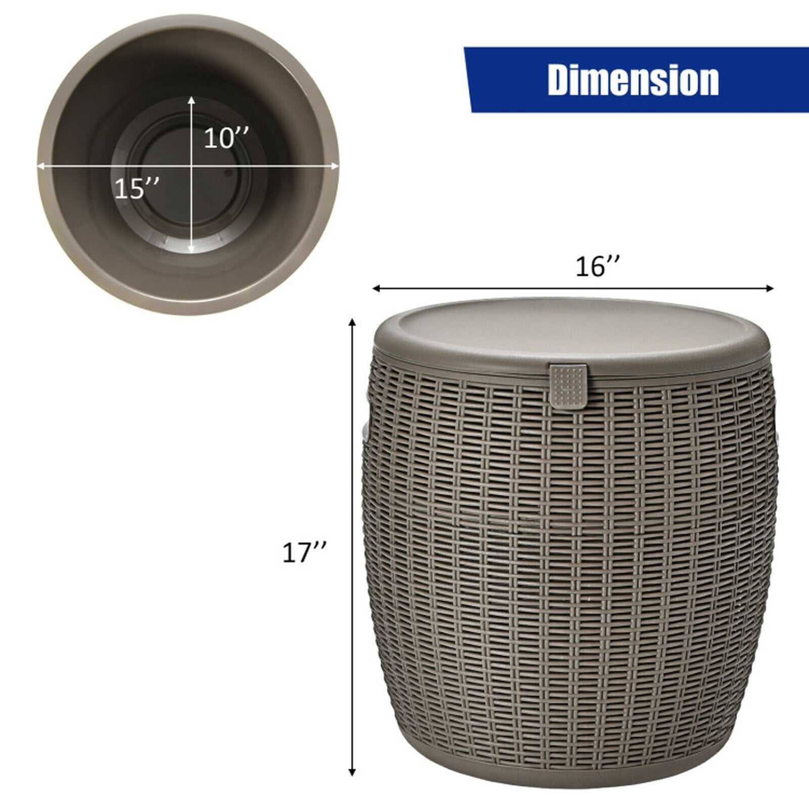 Biotree 9.5 Gallon 4-in-1 Patio Rattan Cool Bar Cocktail Table Side Table, Brown