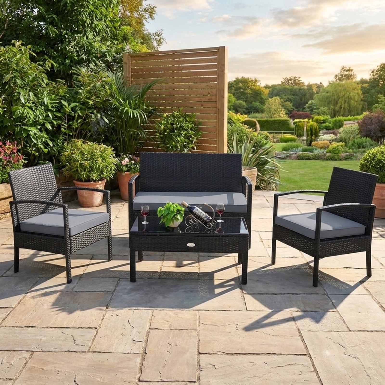 Biotree 4 Pieces Patio Rattan Cushioned Furniture Set Outdoor Conversation Set for Garden Backyard PorchGray