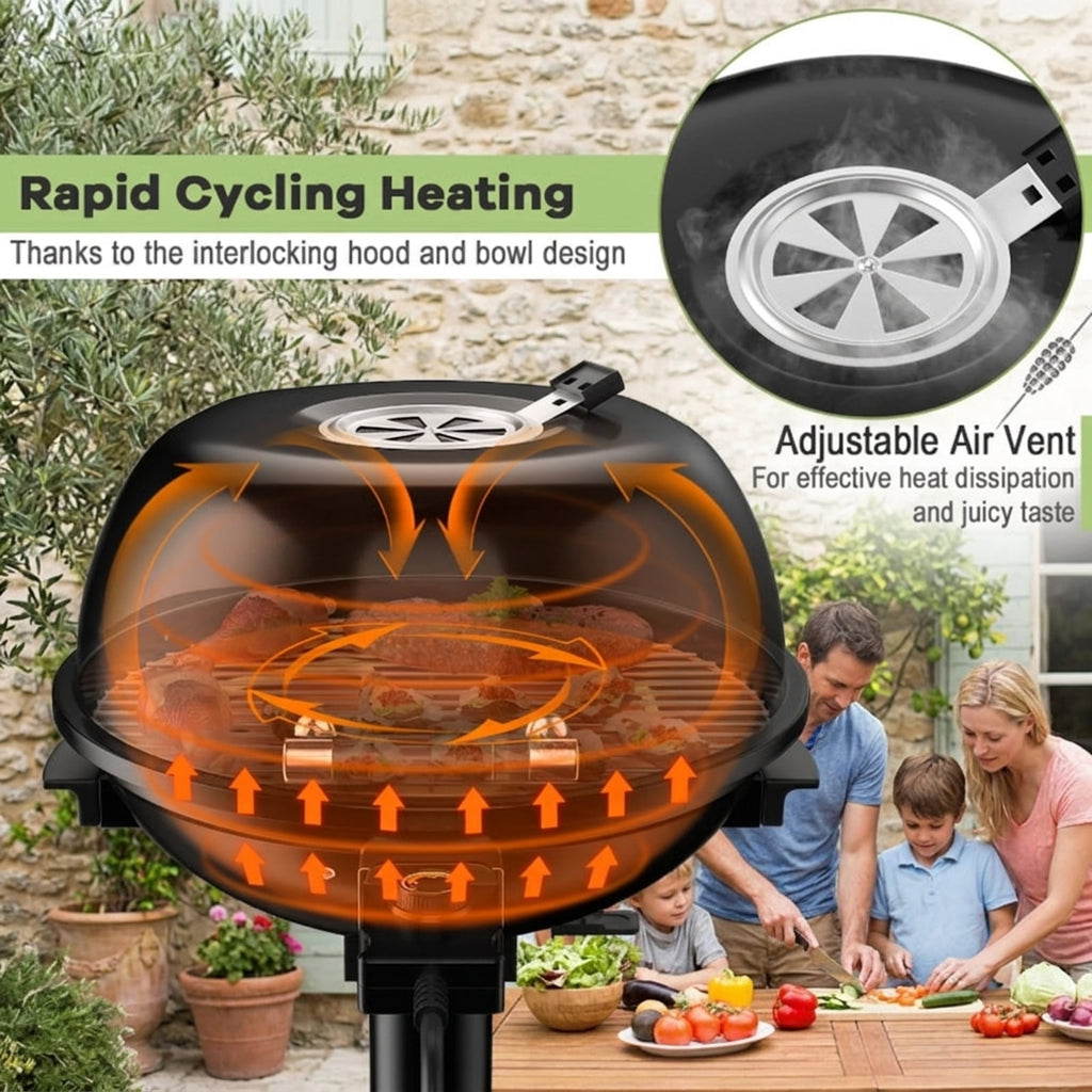 Biotree 1600W Portable Electric BBQ Grill with Temperature Control Grease Collector, Smokeless Tabletop BBQ Cooker for Backyard Patio Camping Black