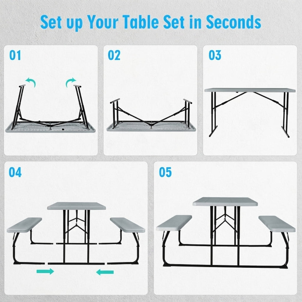 Biotree Indoor and Outdoor Folding Picnic Table Bench Set with Wood-like Texture, Gray