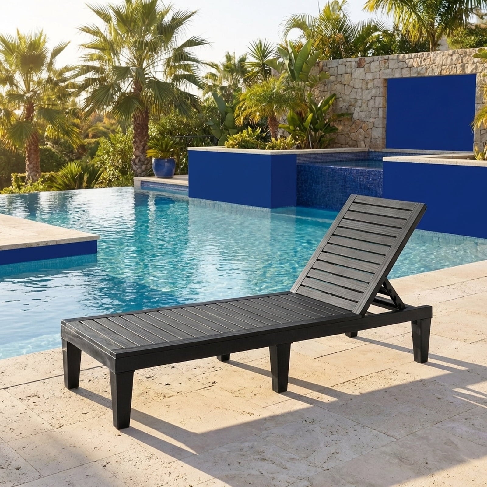Biotree 5-Position Adjustable Outdoor Recliner Chair-Black