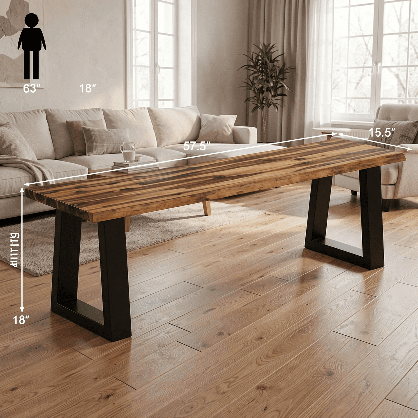 Biotree Solid Acacia Wood Patio Dining Bench 57.5 In
