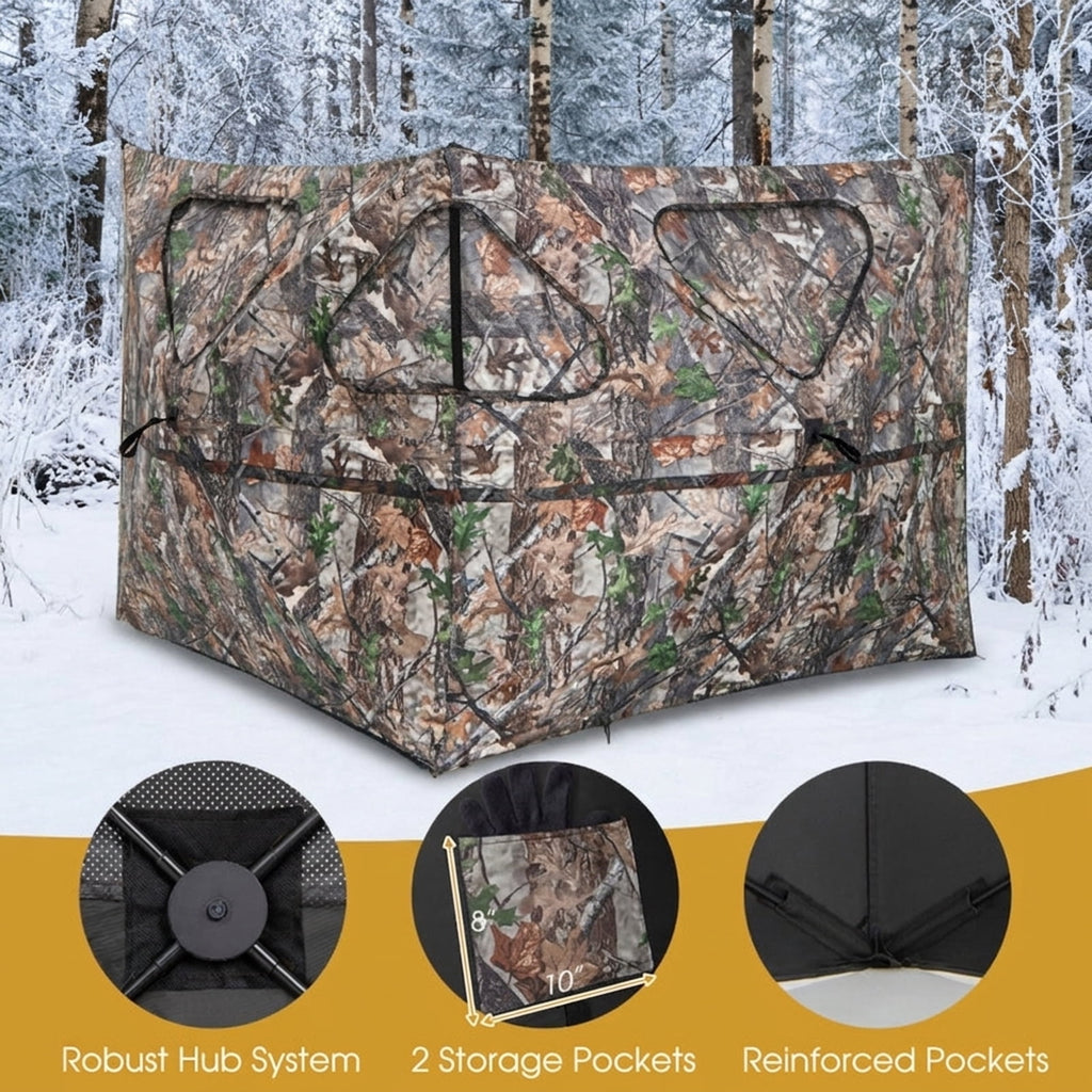Biotree 2 Panel Hunting Ground Blind Pop Up Fence with 3 Shoot Through Ports, Camouflage