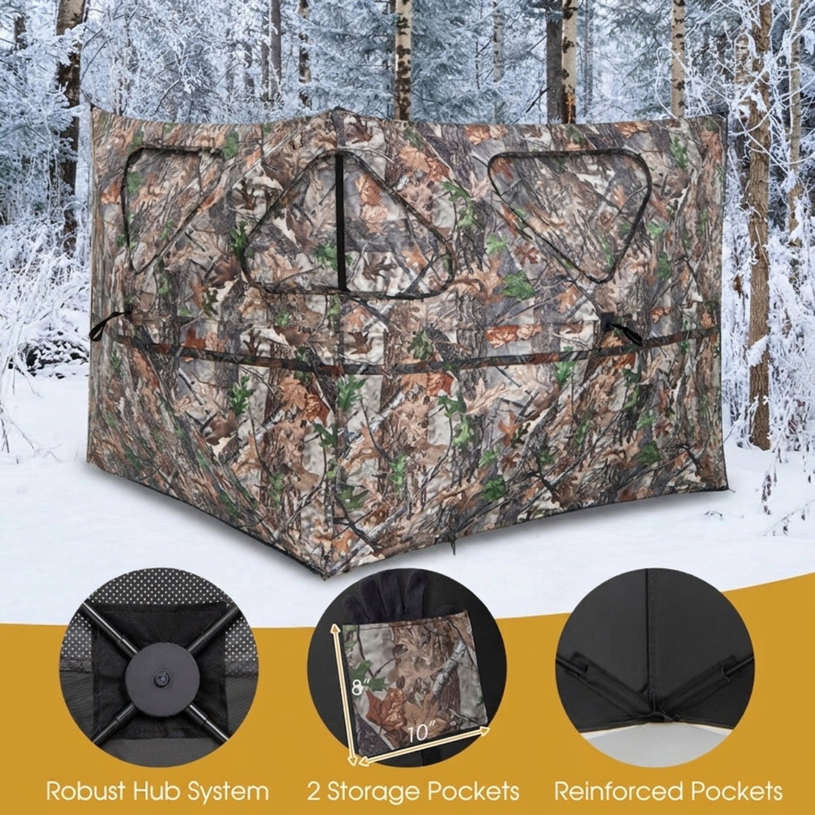 Biotree 2 Panel Hunting Ground Blind Pop Up Fence with 3 Shoot Through Ports, Camouflage