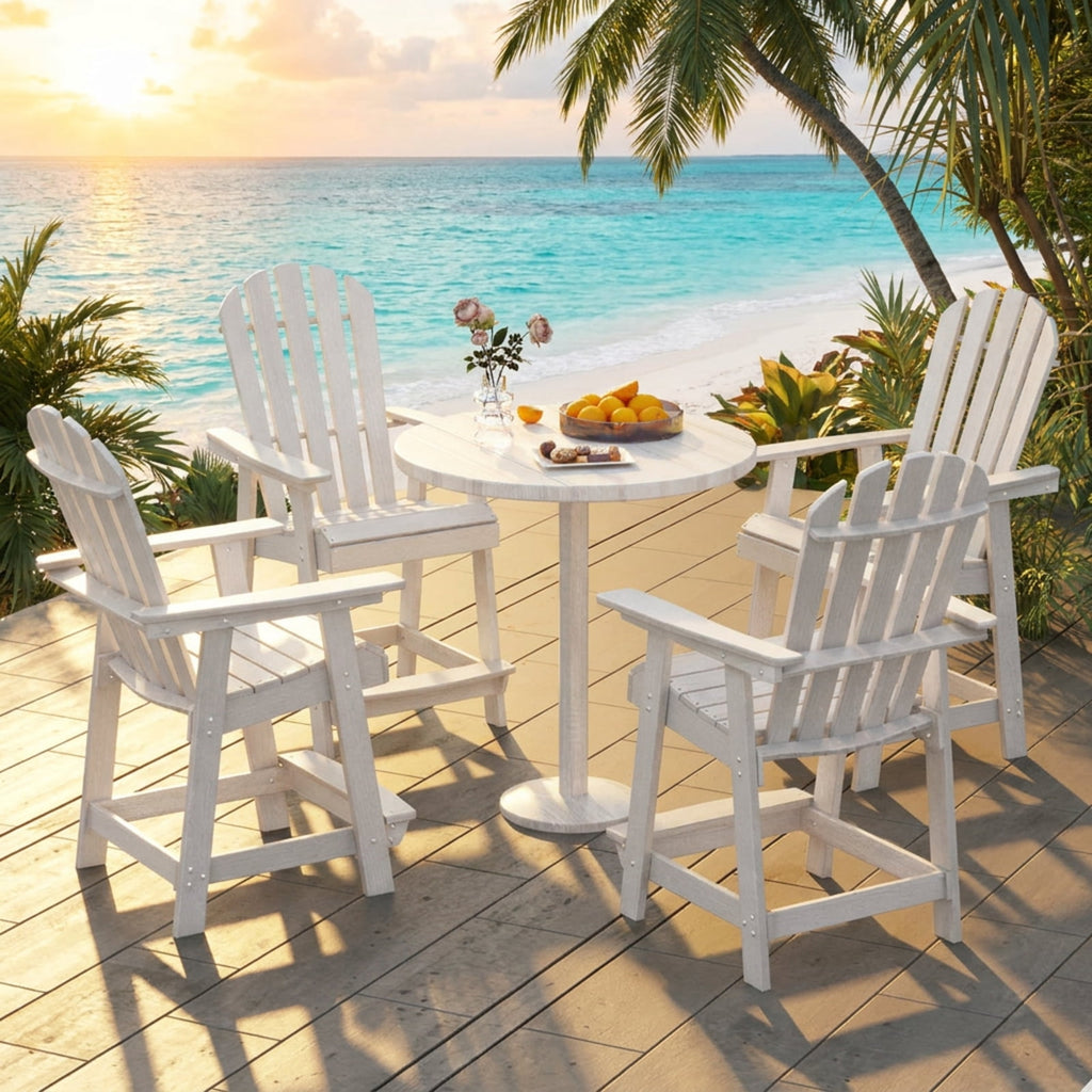 Biotree HDPE Patio Chair with Armrest and Footrest for Indoor Outdoor Stackable Patio Chair for Garden BackyardWhite