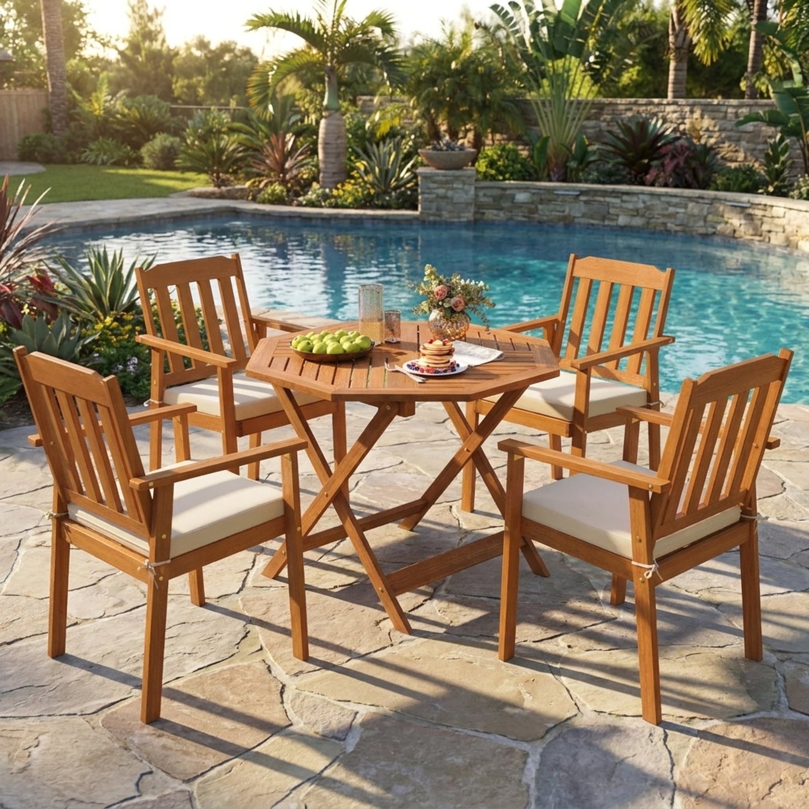 Biotree 35.5 Inch Solid Wood Patio Dining Table Octagon Table with 1.97 Inch Umbrella Hole, Natural
