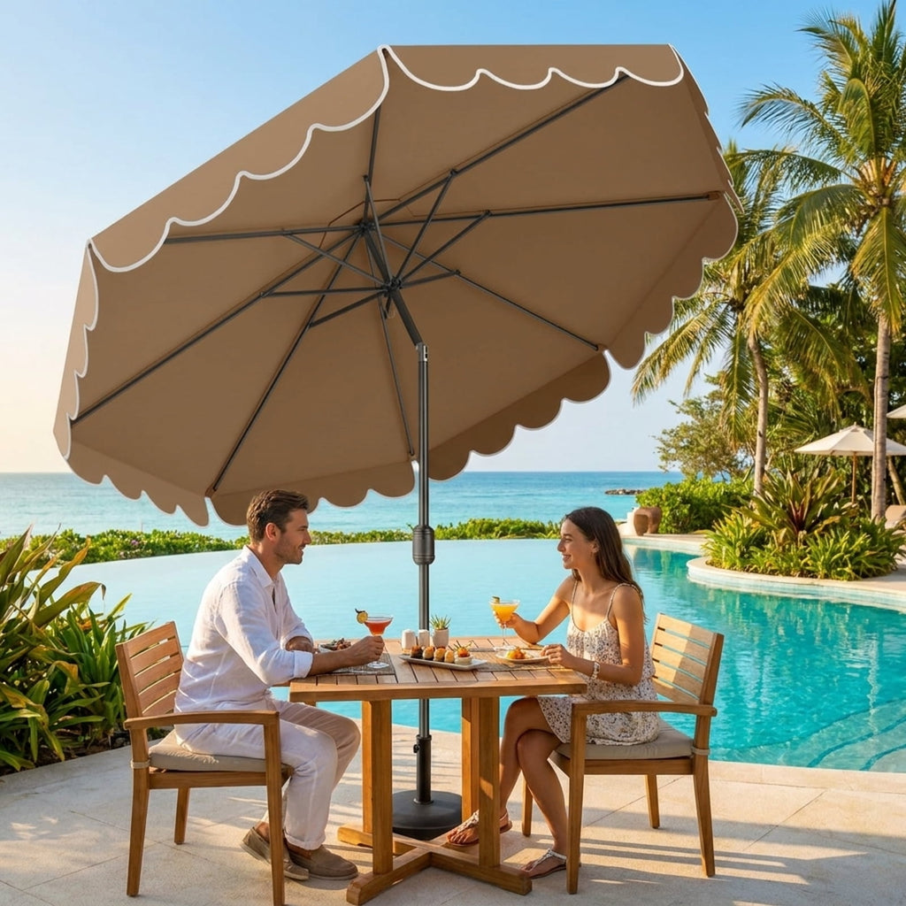 Biotree 10 ft Market Patio Umbrella with Crank and Tilt, 8 Sturdy Ribs, Vented Canopy - Beige for Backyard