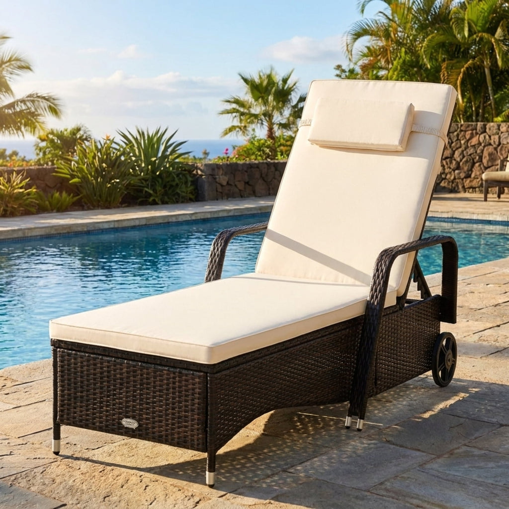 Biotree Outdoor Recliner Cushioned Chaise Lounge with Adjustable Backrest Stackable Patio Chair for Garden BackyardWhite/White Red